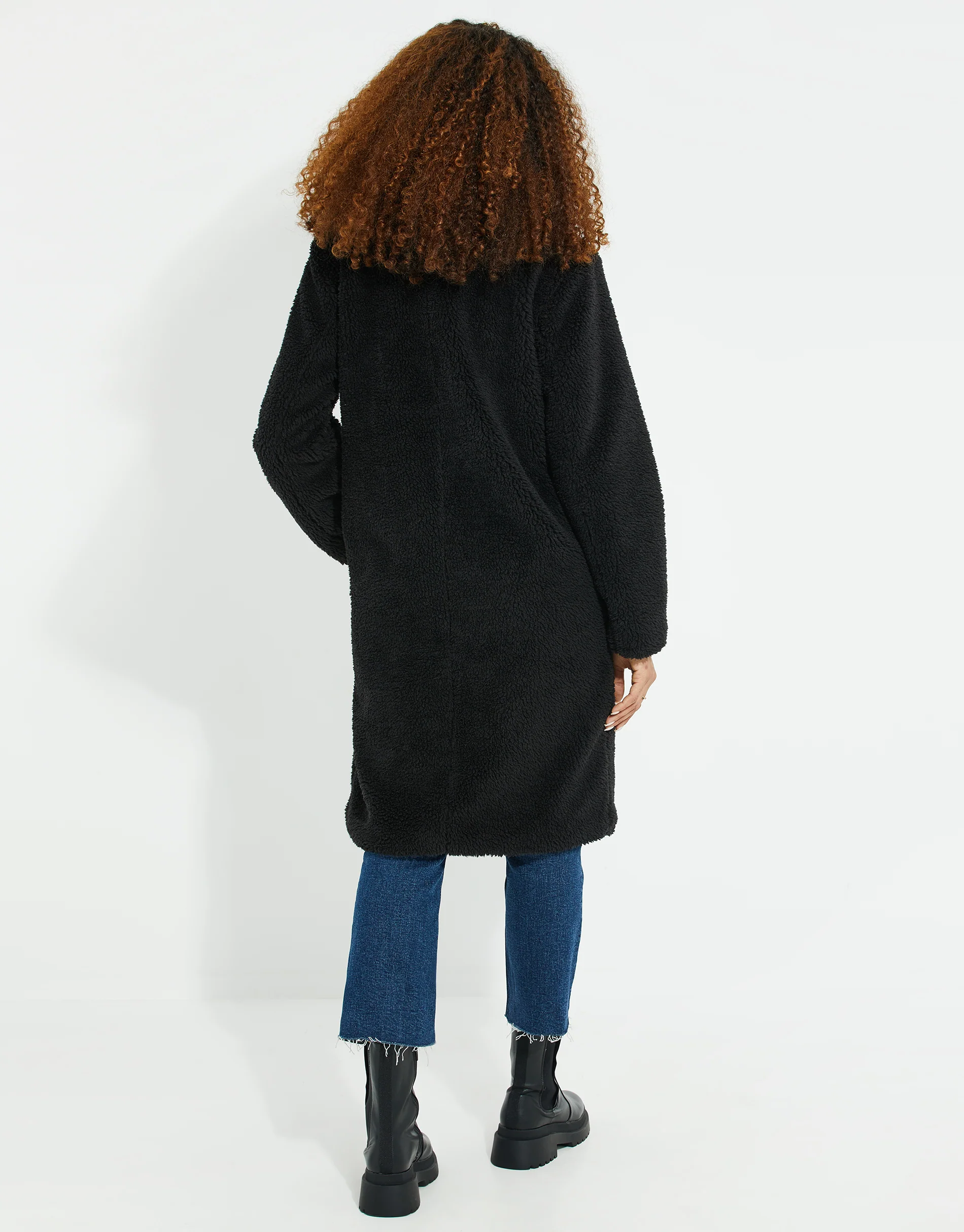 Faux Borg Teddy Coat in Black - Image 3
