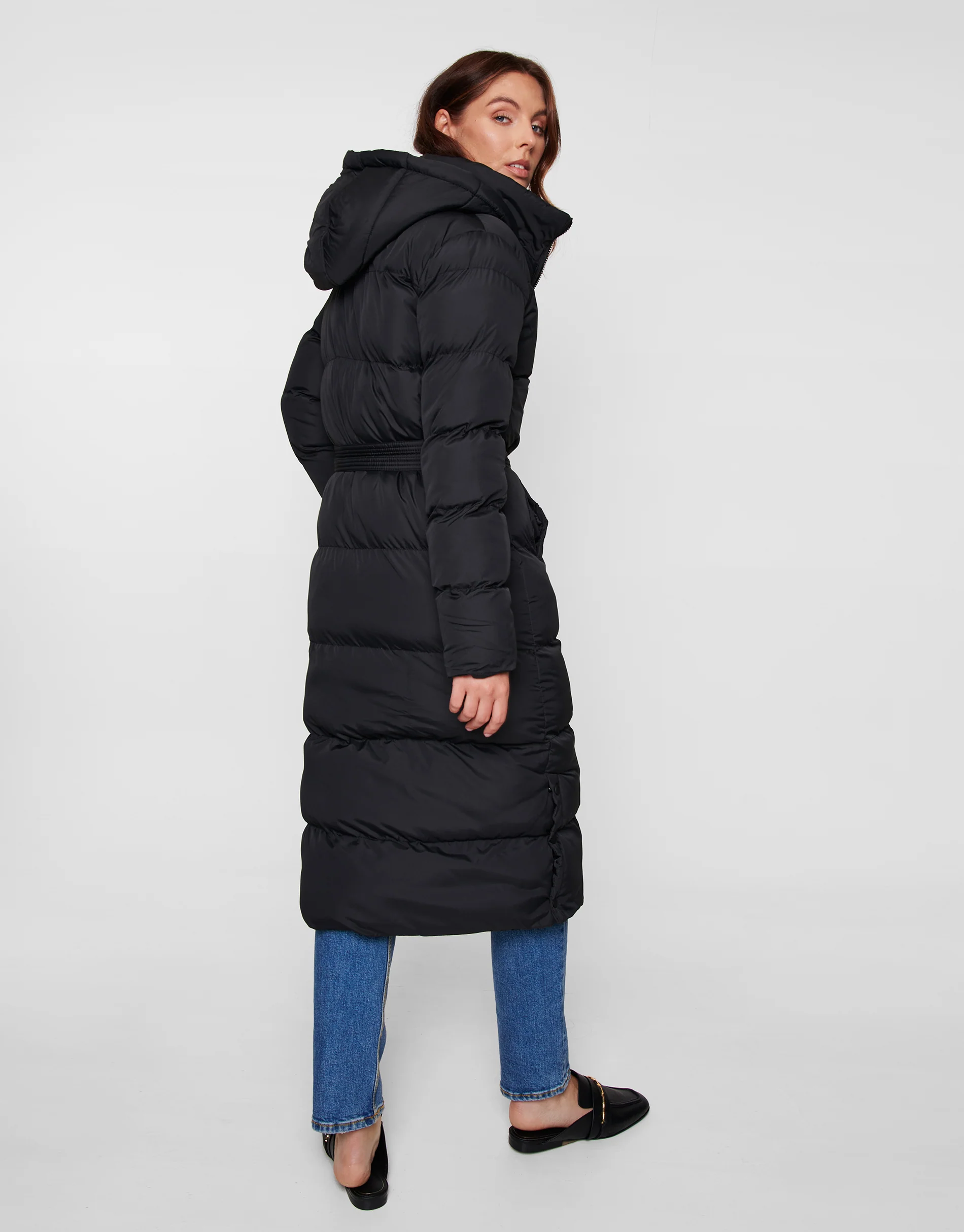 Longline Puffer Jacket in Black - Image 2