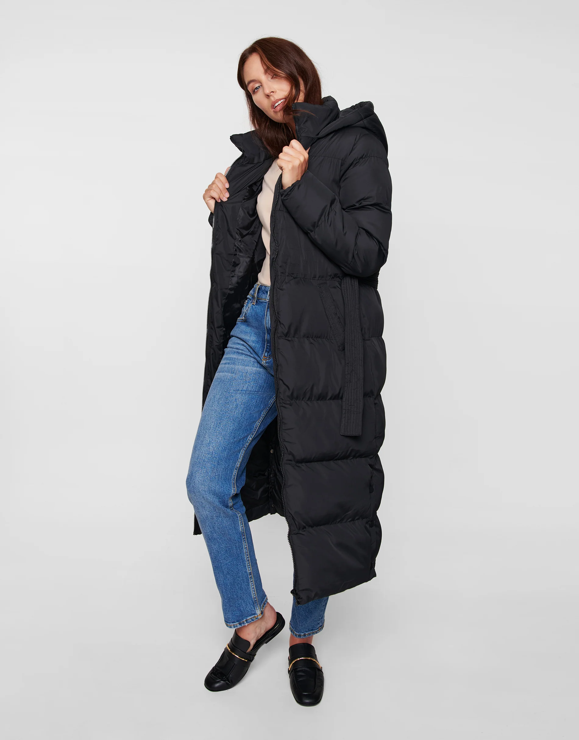 Longline Puffer Jacket in Black - Image 3