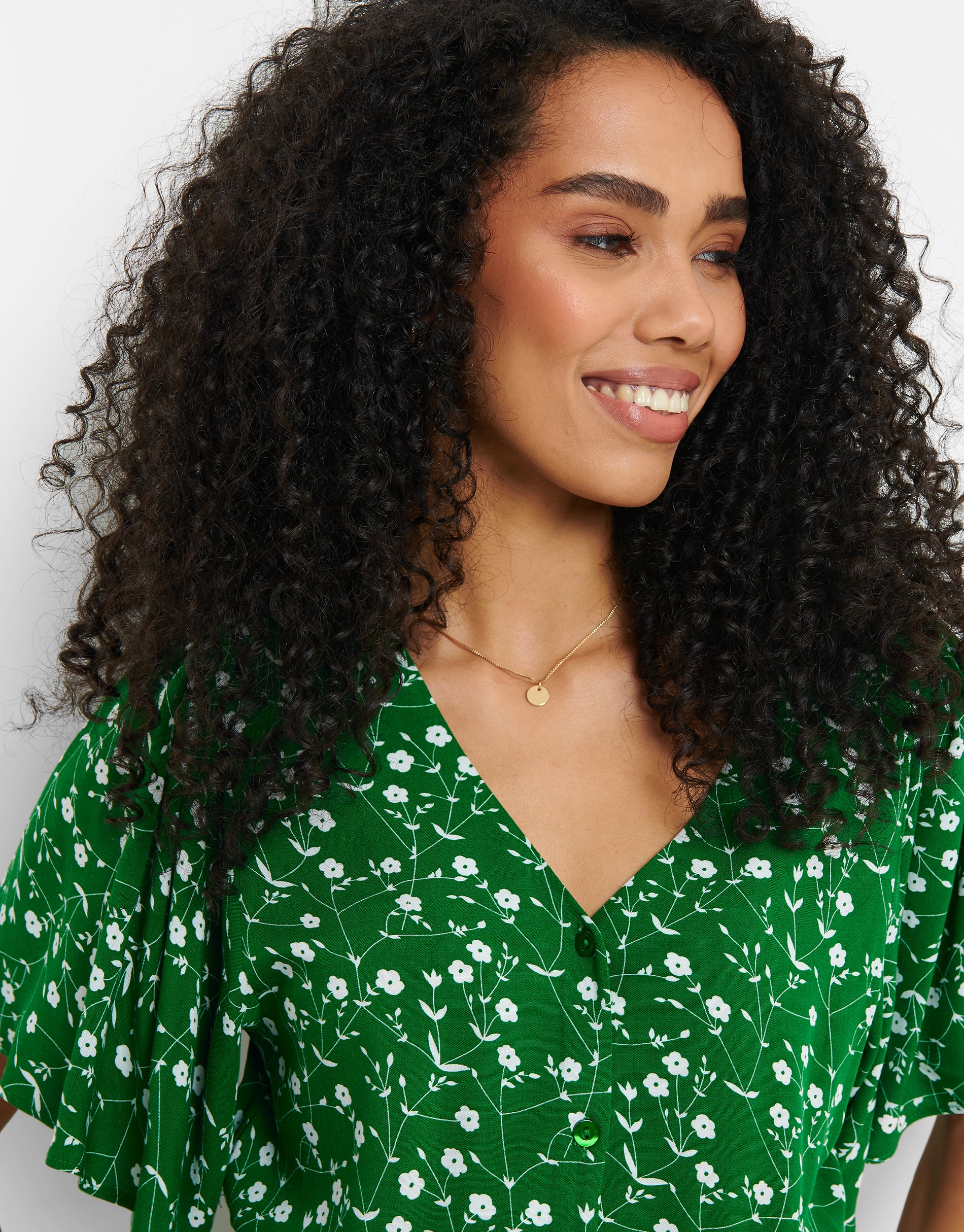Floral Print Flutter Sleeve Midi Dress in Green - Image 4
