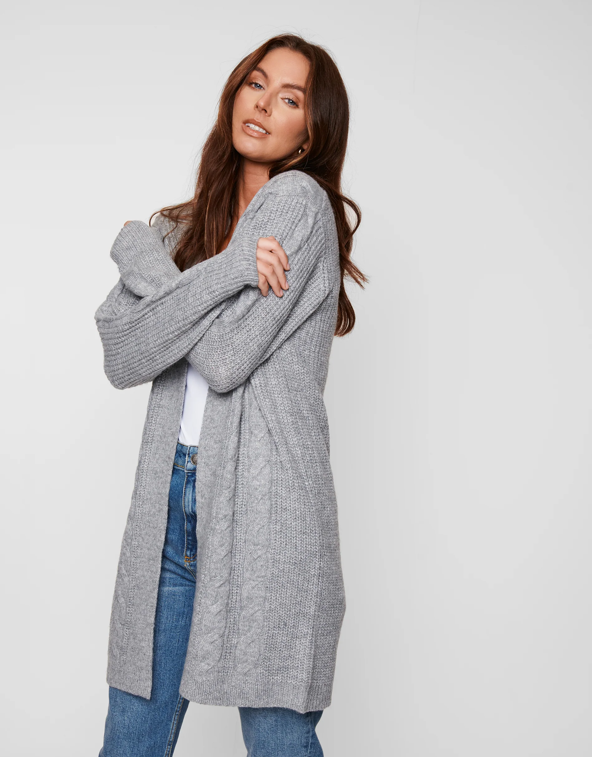 Cable Knit Cardigan in Grey - Image 3