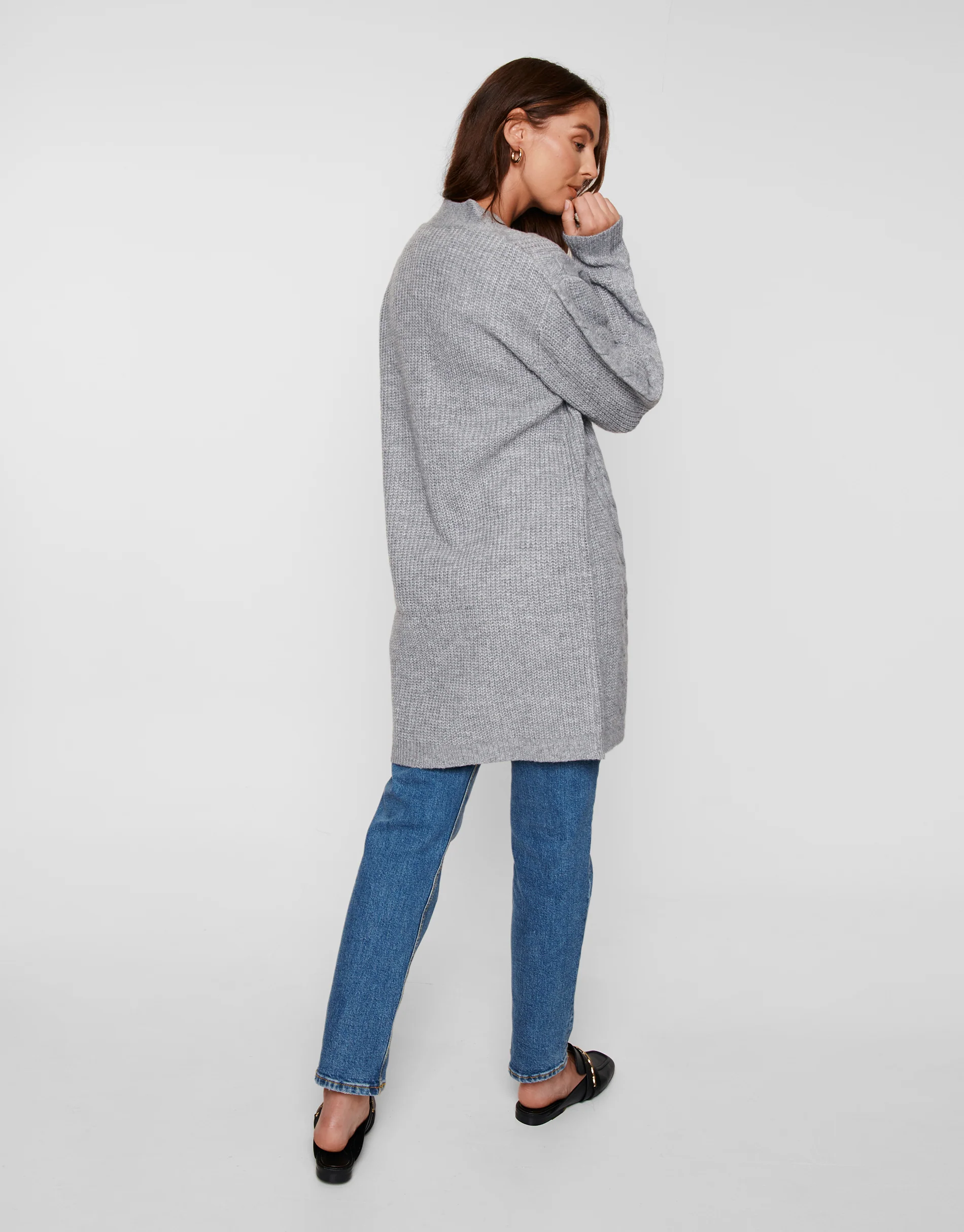 Cable Knit Cardigan in Grey - Image 4