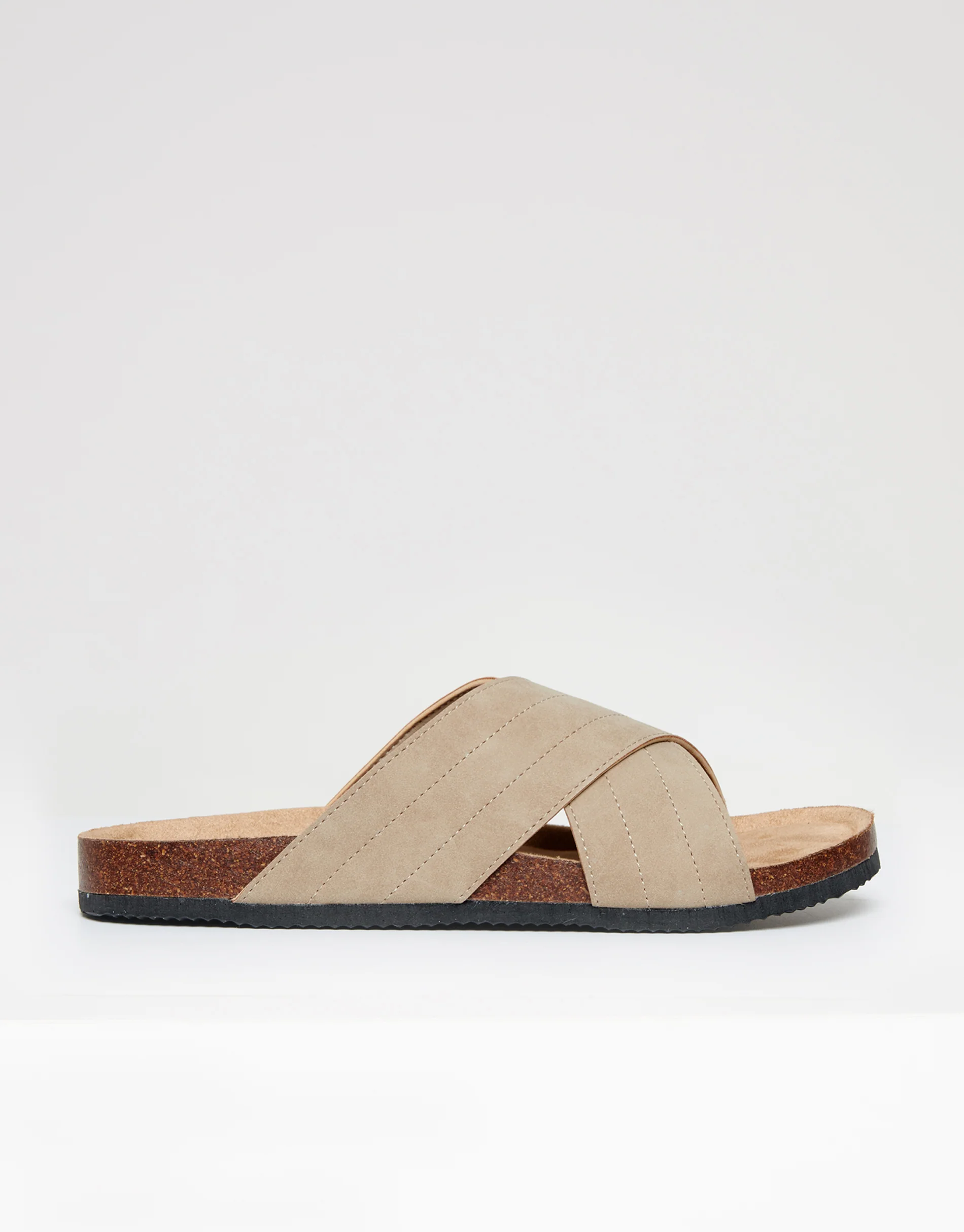 Faux Suede Cross Strap Sandals in Beige - Image 2