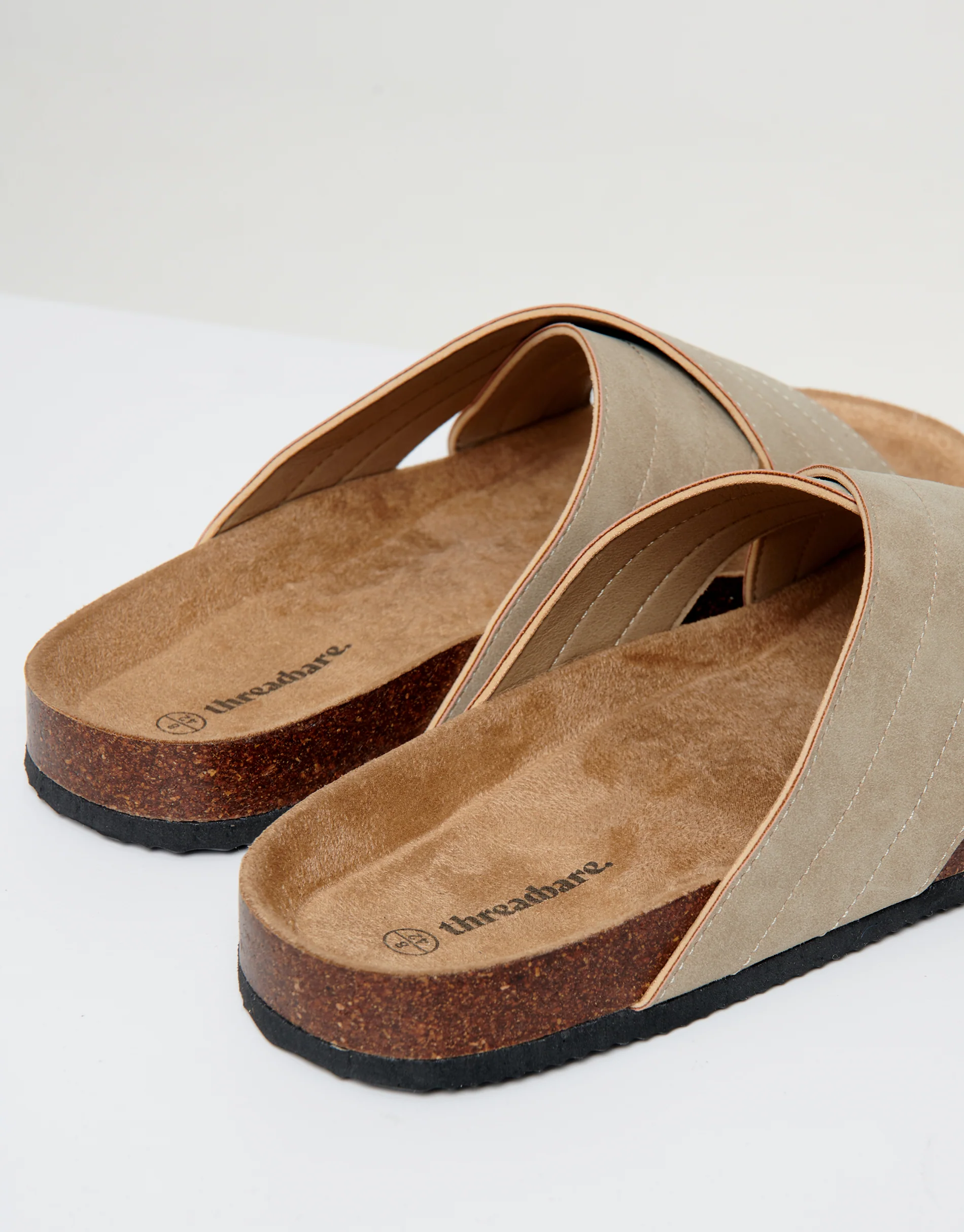 Faux Suede Cross Strap Sandals in Beige - Image 4