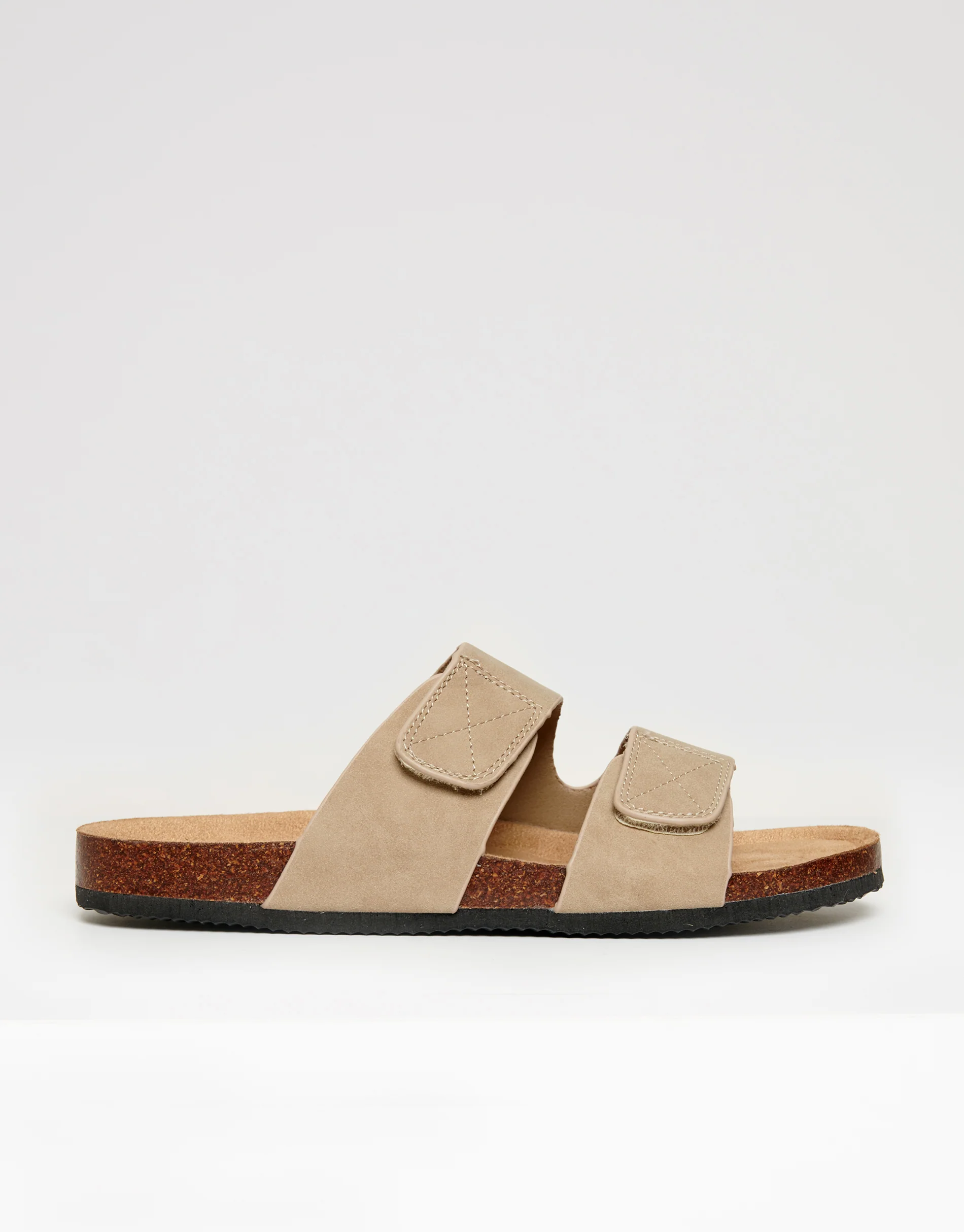 Faux Suede Two Strap Sandals in Beige