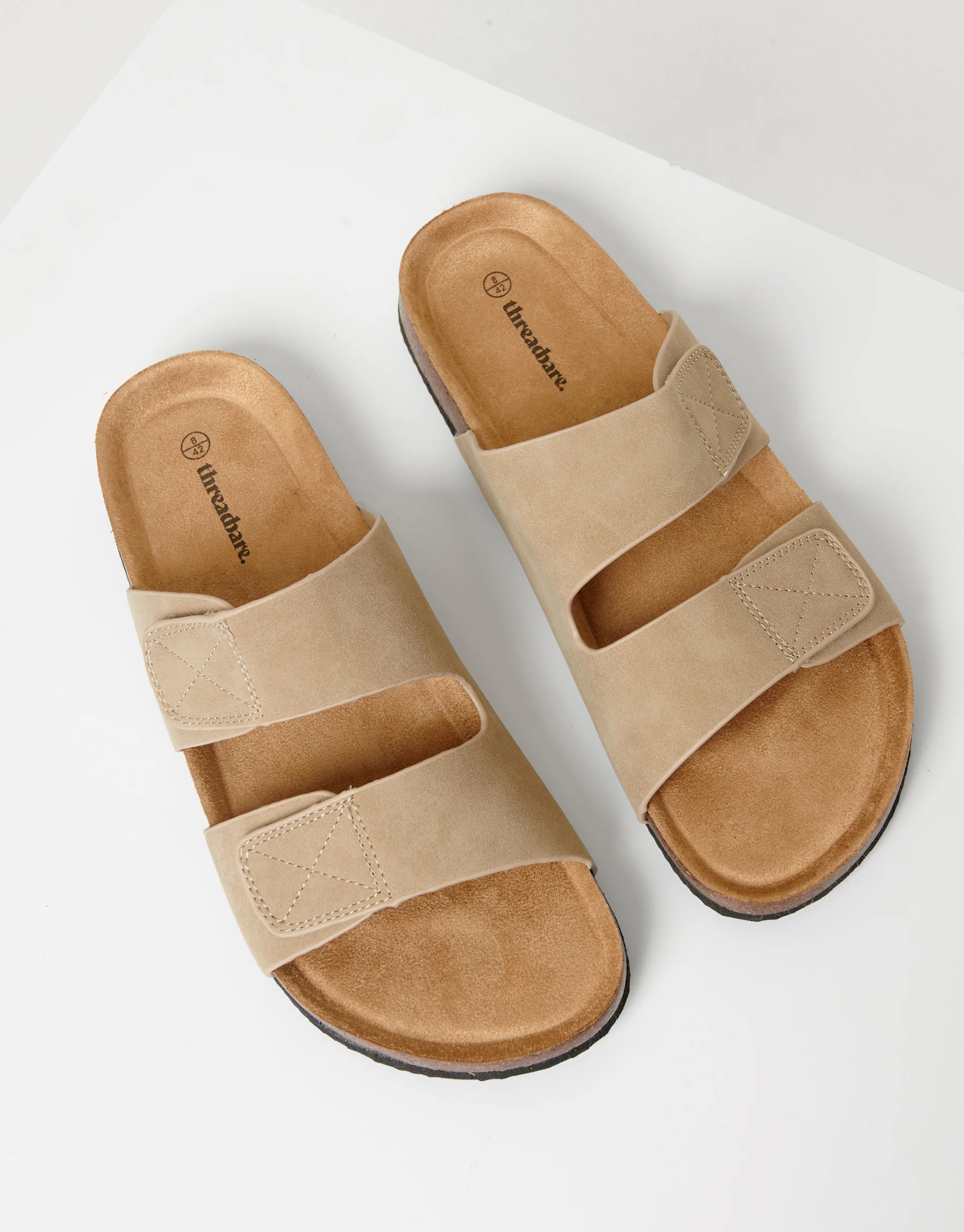 Faux Suede Two Strap Sandals in Beige - Image 2