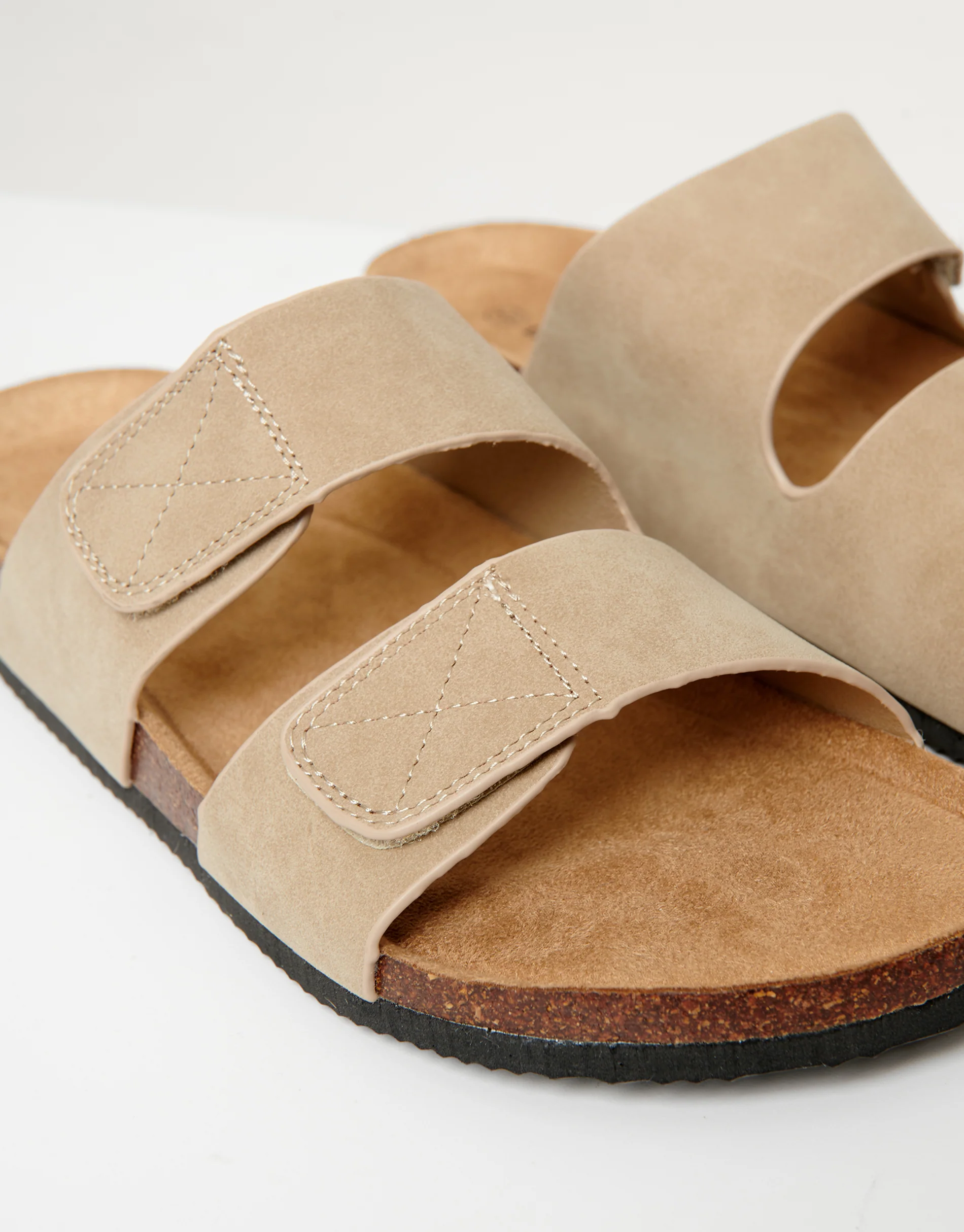 Faux Suede Two Strap Sandals in Beige - Image 3