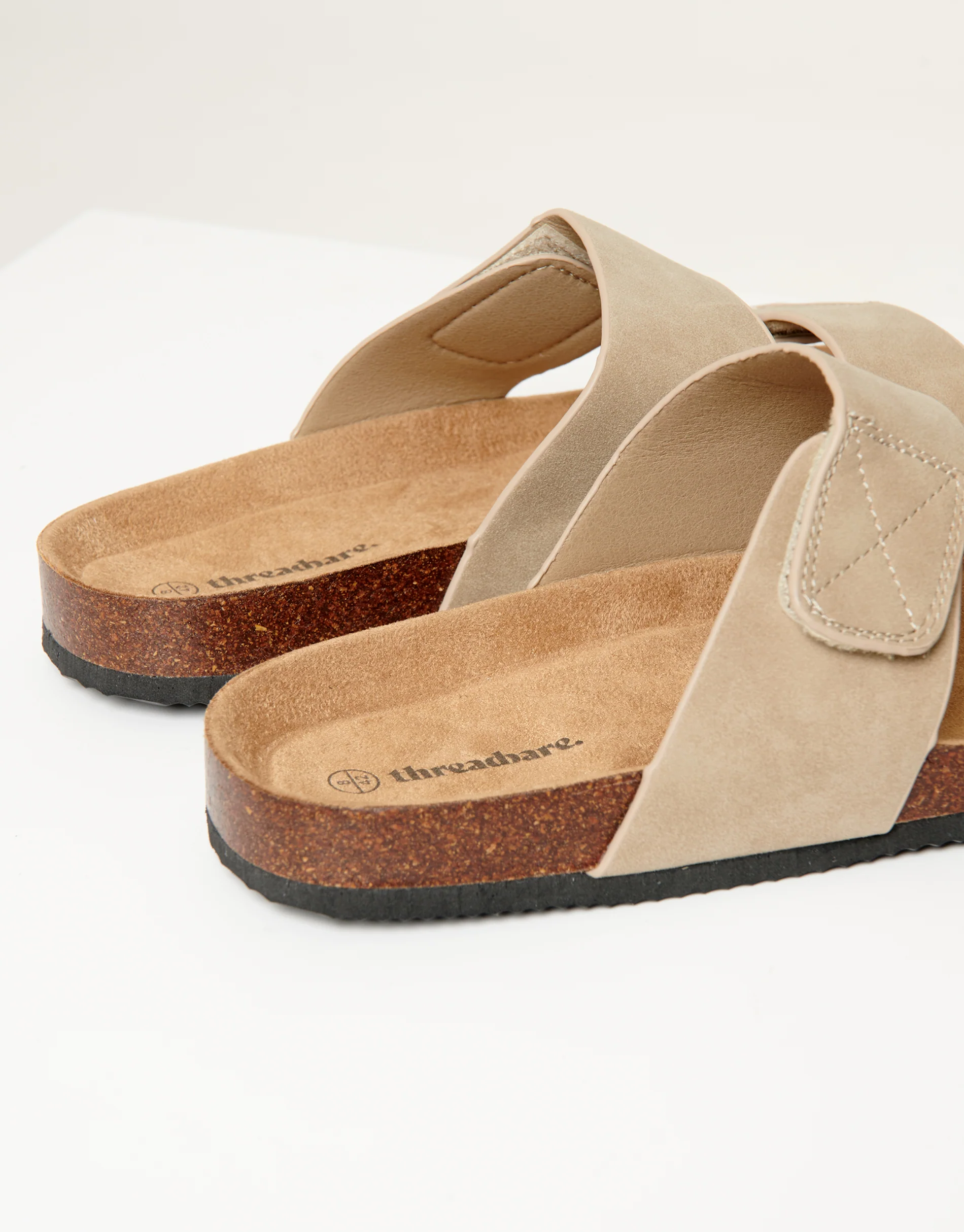 Faux Suede Two Strap Sandals in Beige - Image 4