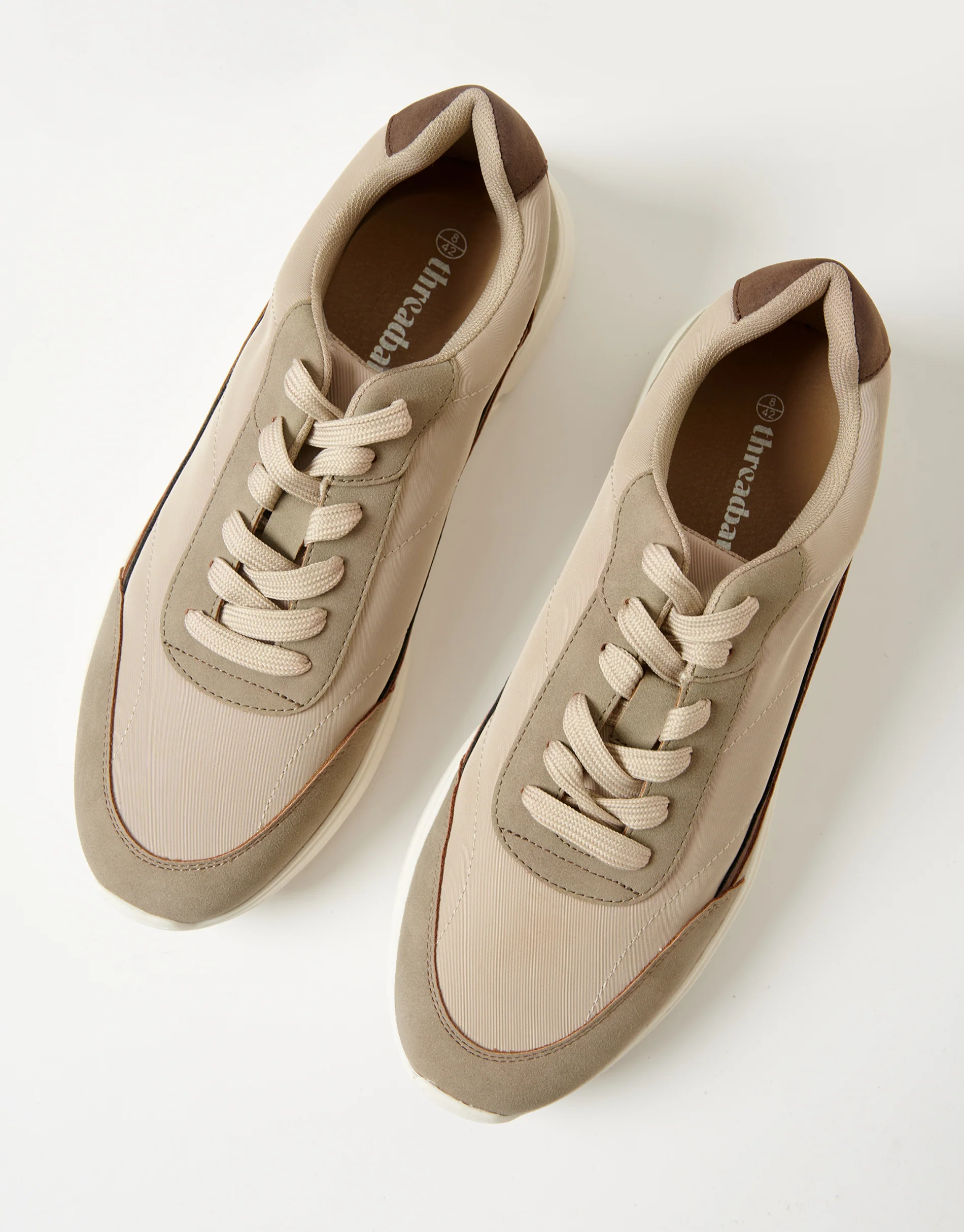 Retro Panelled Court Trainers in Beige