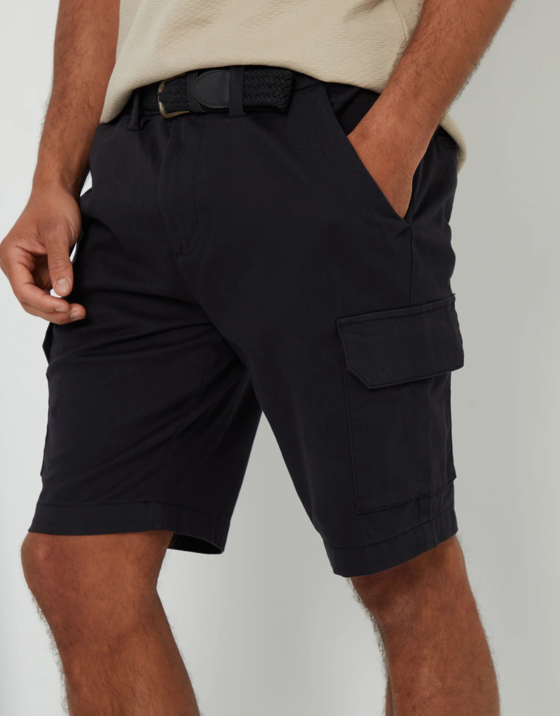 Belted Chino Cargo Shorts in Black - Image 4