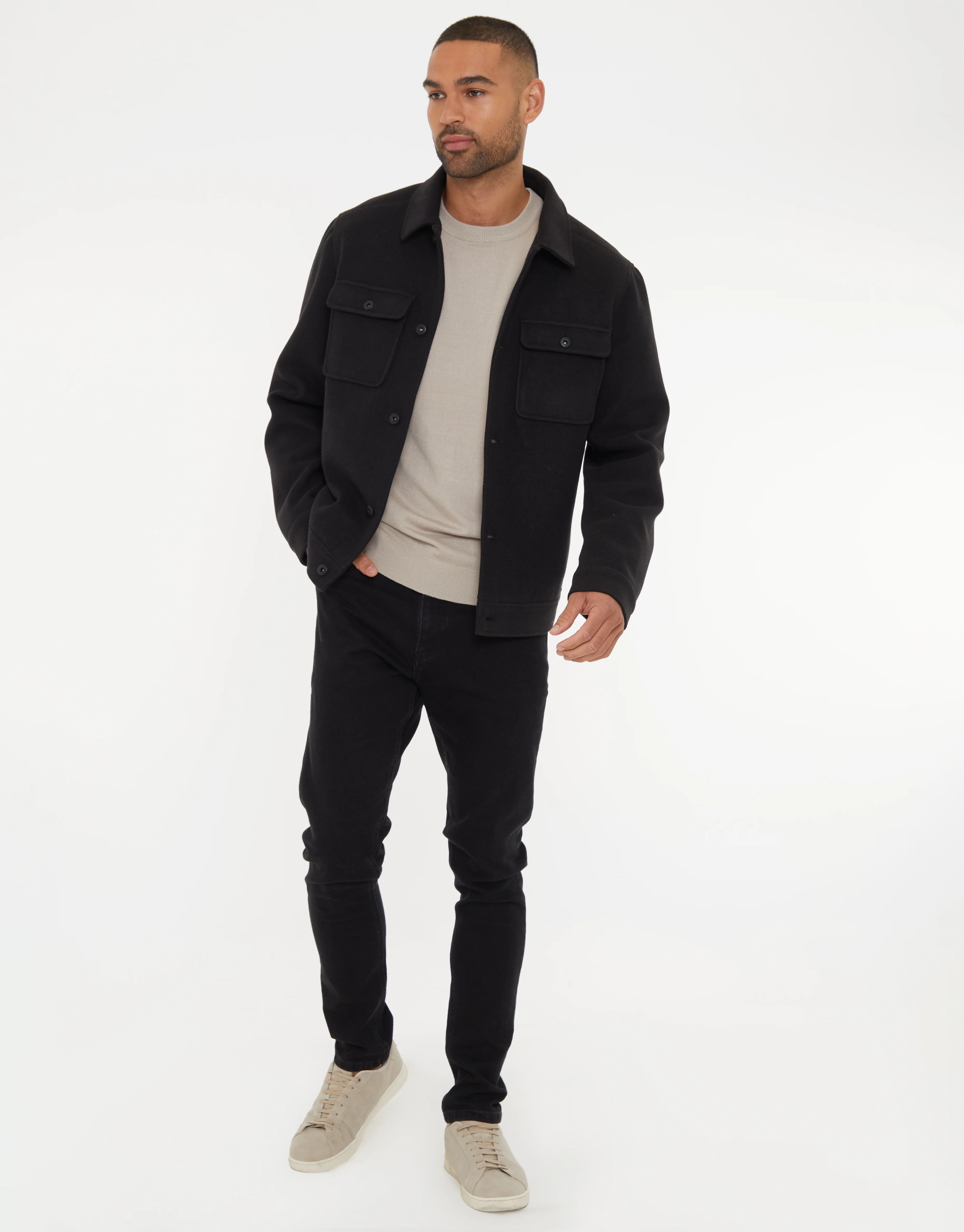 Brushed Button Up Shacket in Black - Image 3