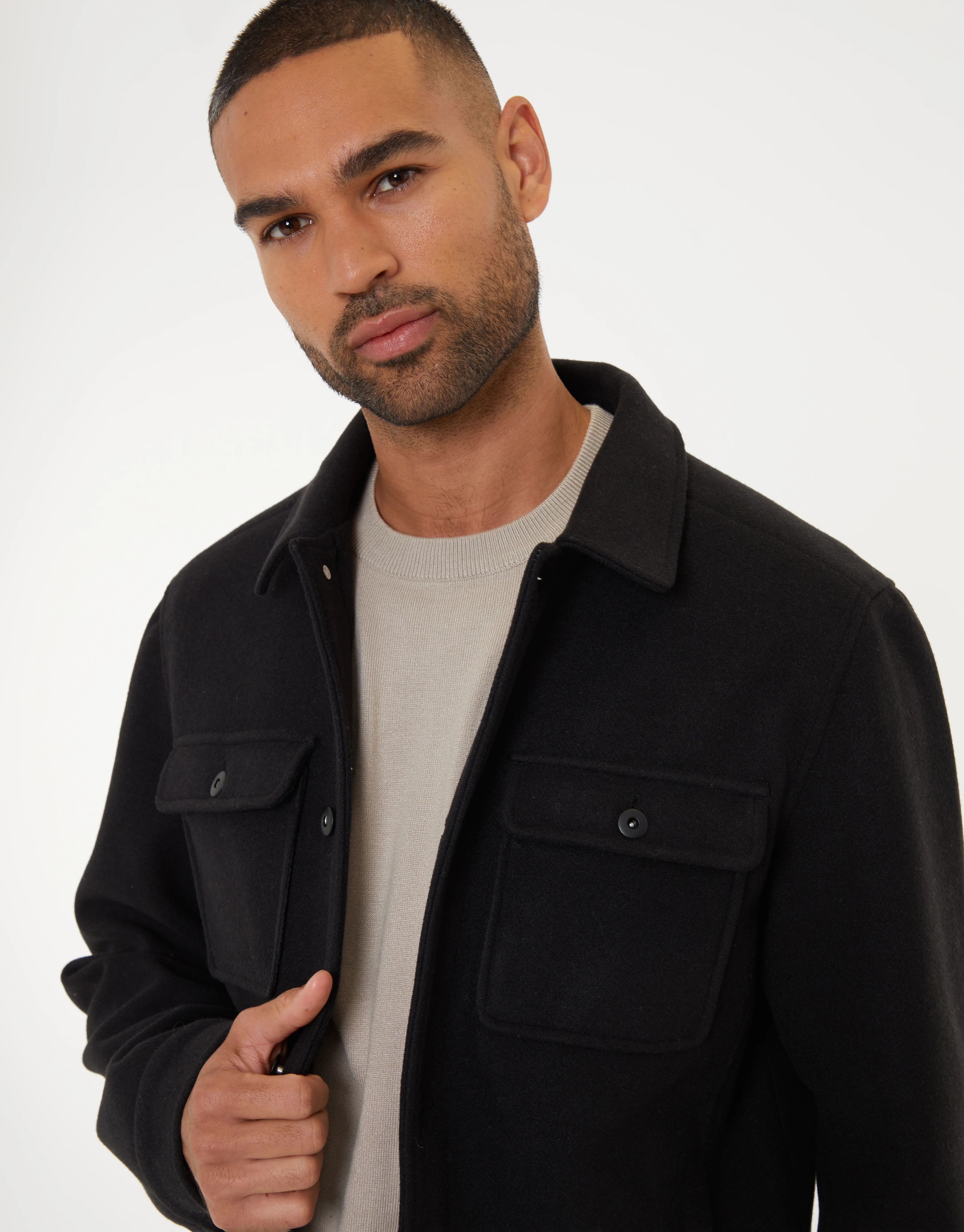 Brushed Button Up Shacket in Black - Image 4