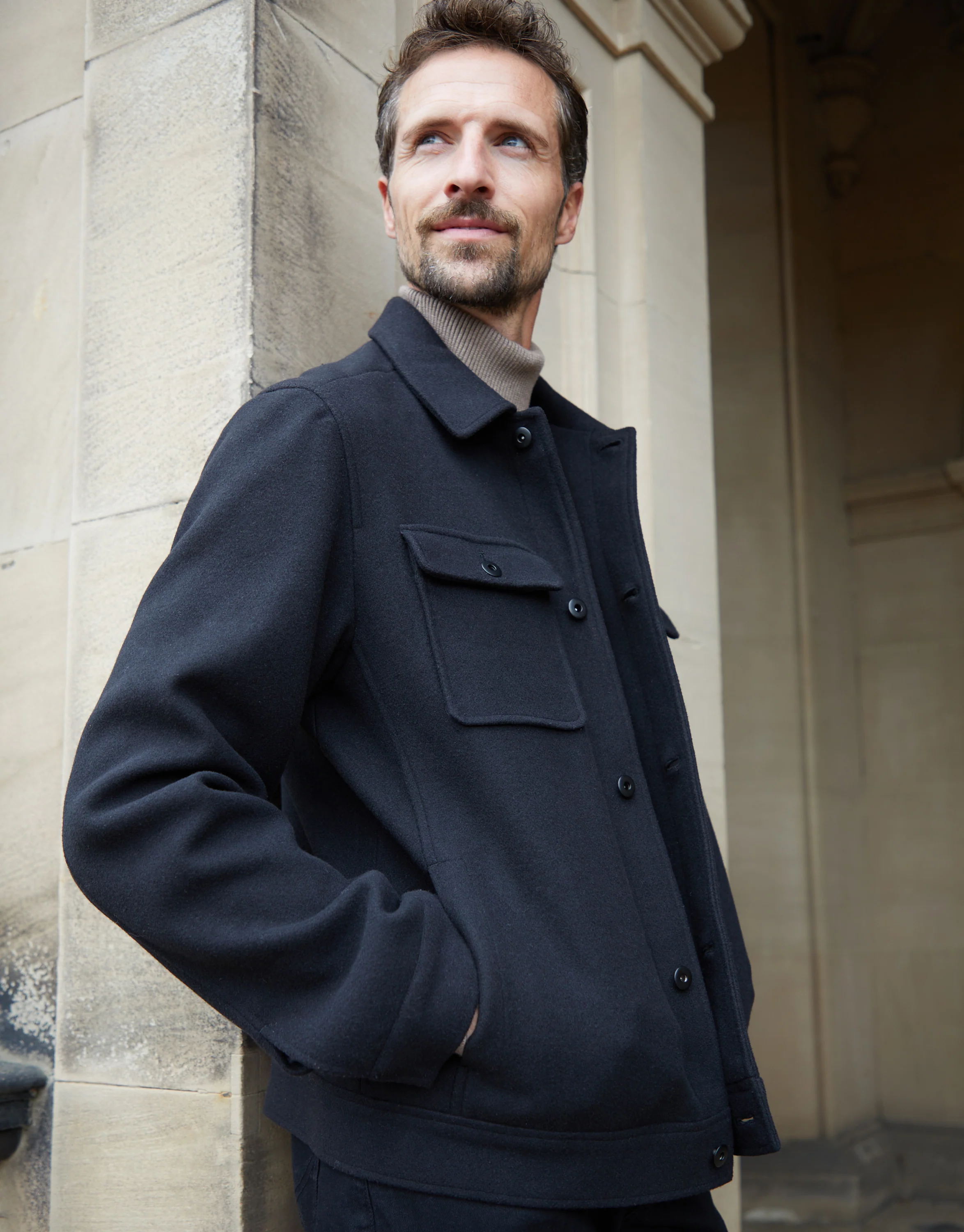 Brushed Button Up Shacket in Black - Image 6