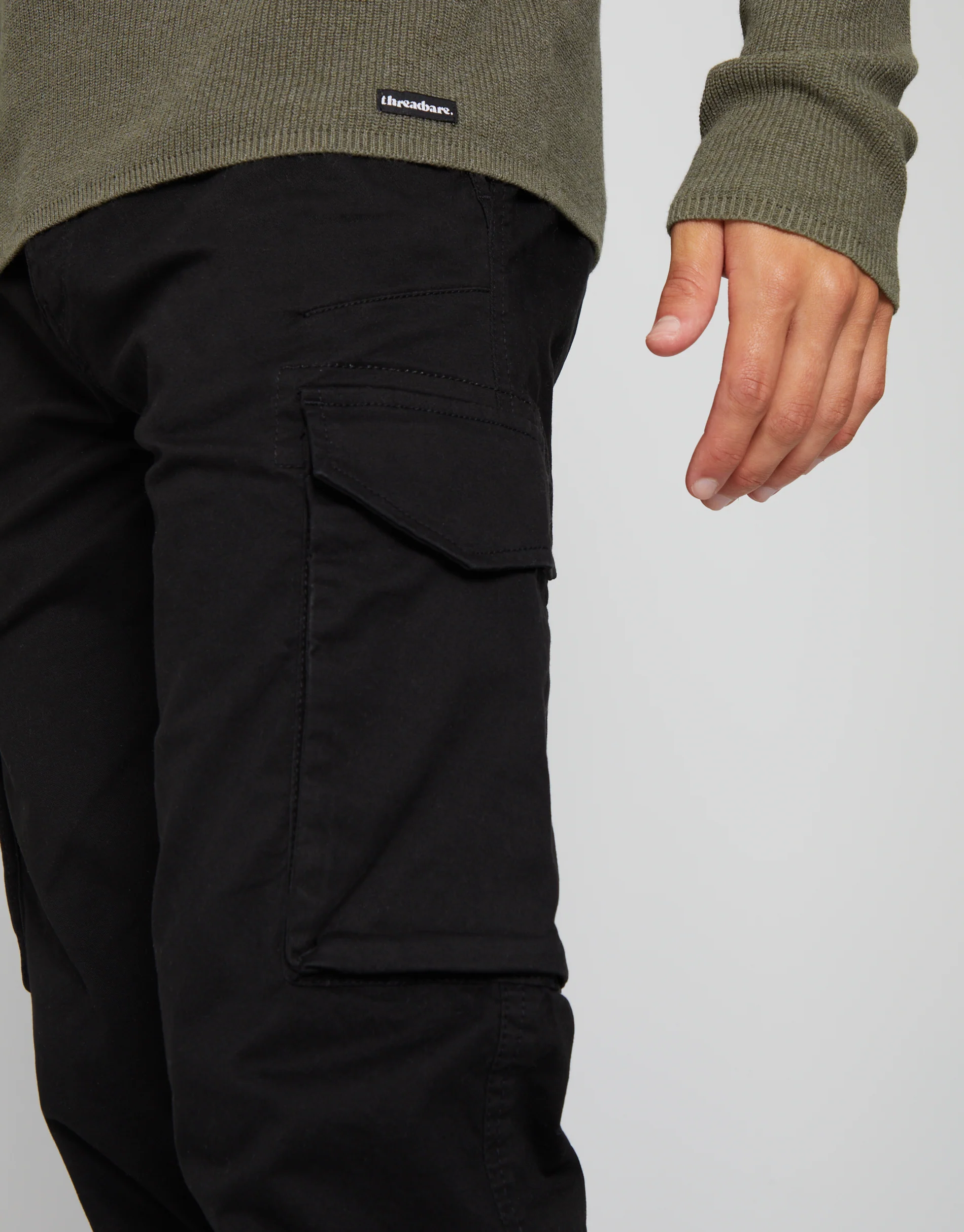 Slim Fit Cargo Style Trouser in Black - Image 4