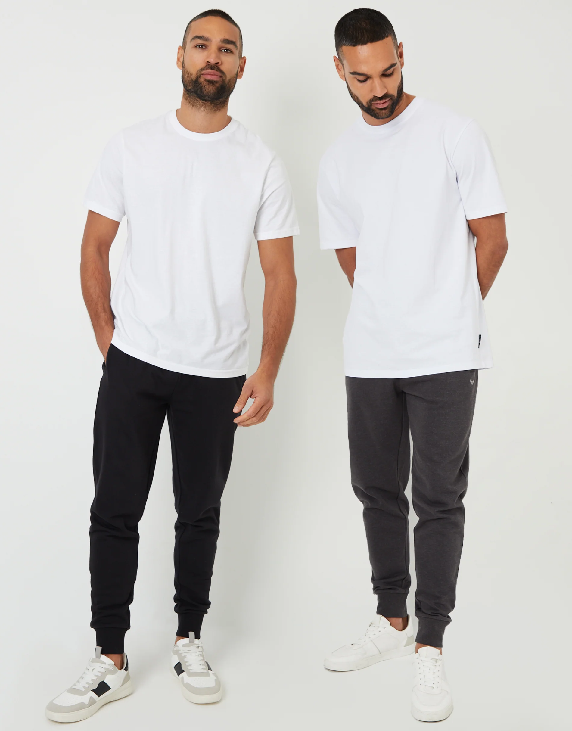 2 Pack Regular Fit Joggers in Black & Charcoal Marl - Image 5