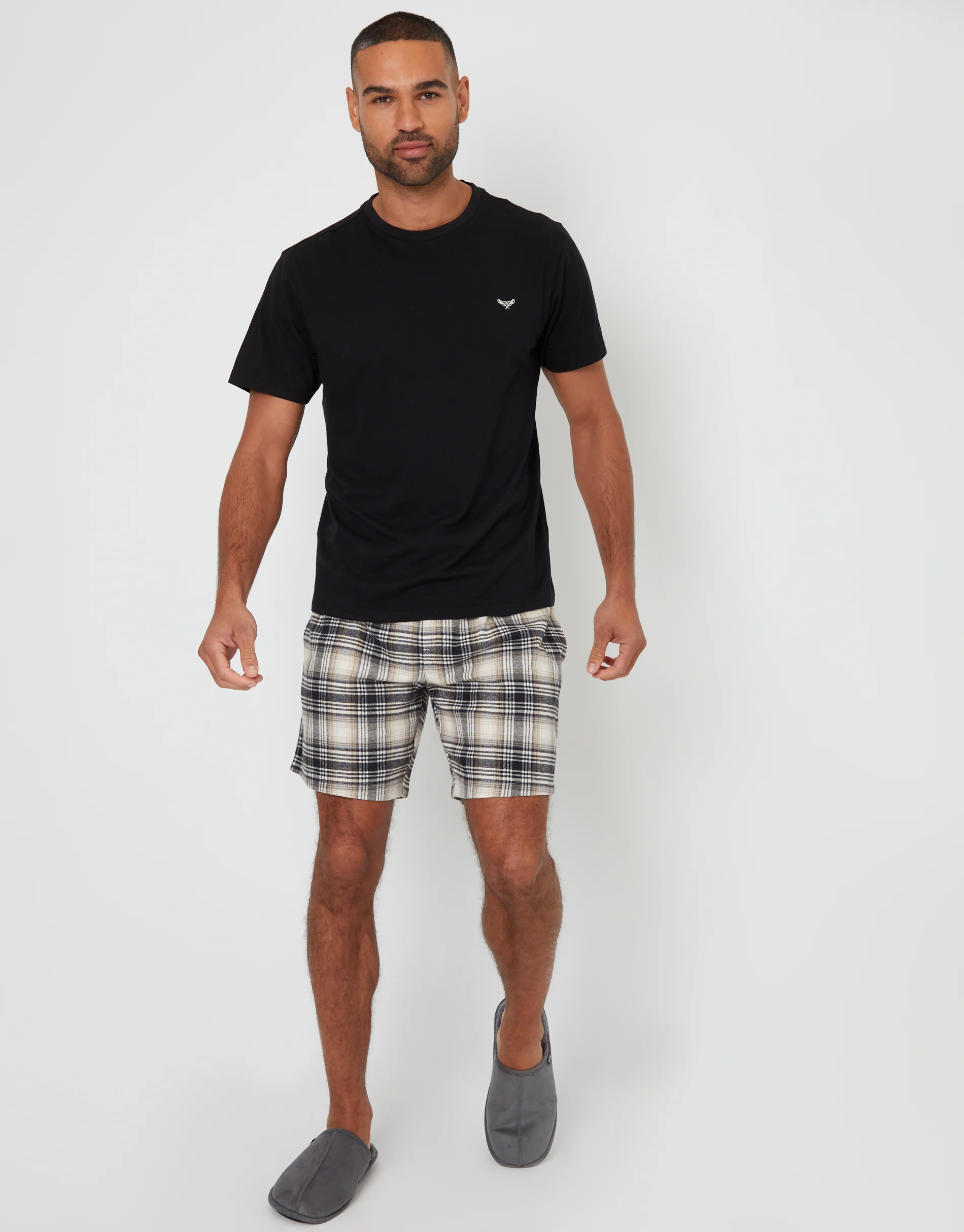 Shortie Pyjama Set in Black Check - Image 3