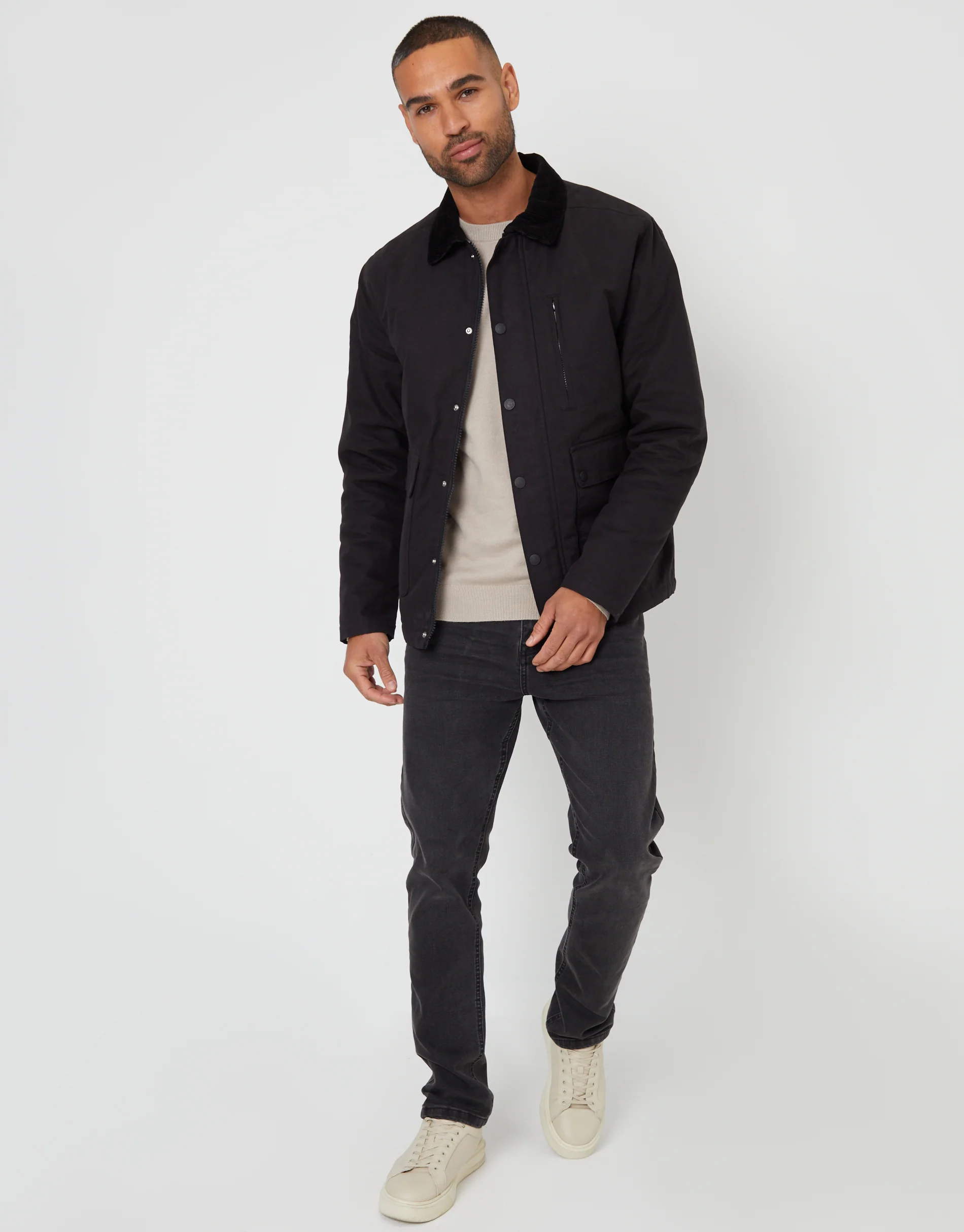 Collared Lightweight Jacket in Black - Image 3