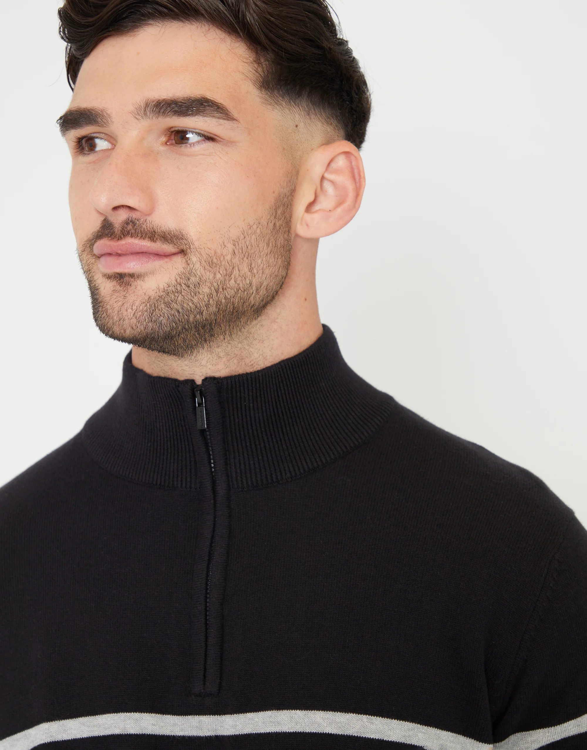 Colourblock Quarter Zip Knitted Jumper in Black - Image 4