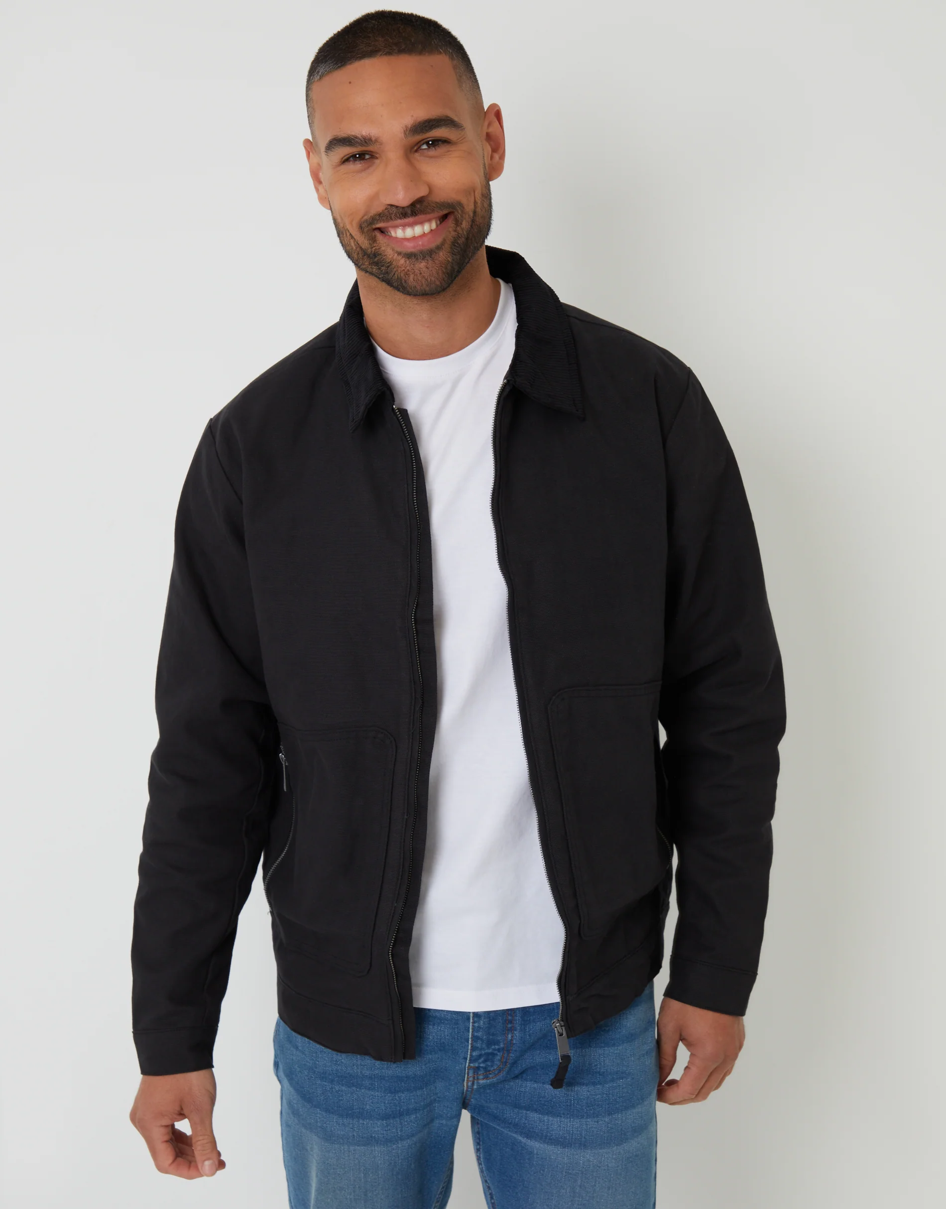 Cotton Corduroy Collar Lightweight Jacket in Black