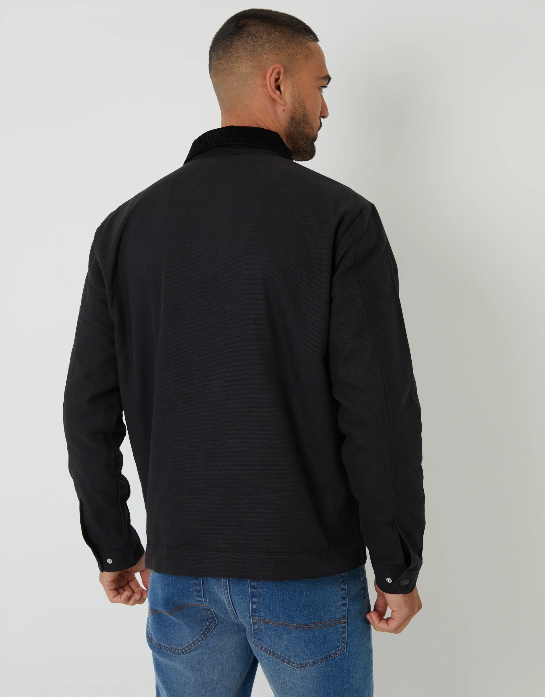 Cotton Corduroy Collar Lightweight Jacket in Black - Image 2