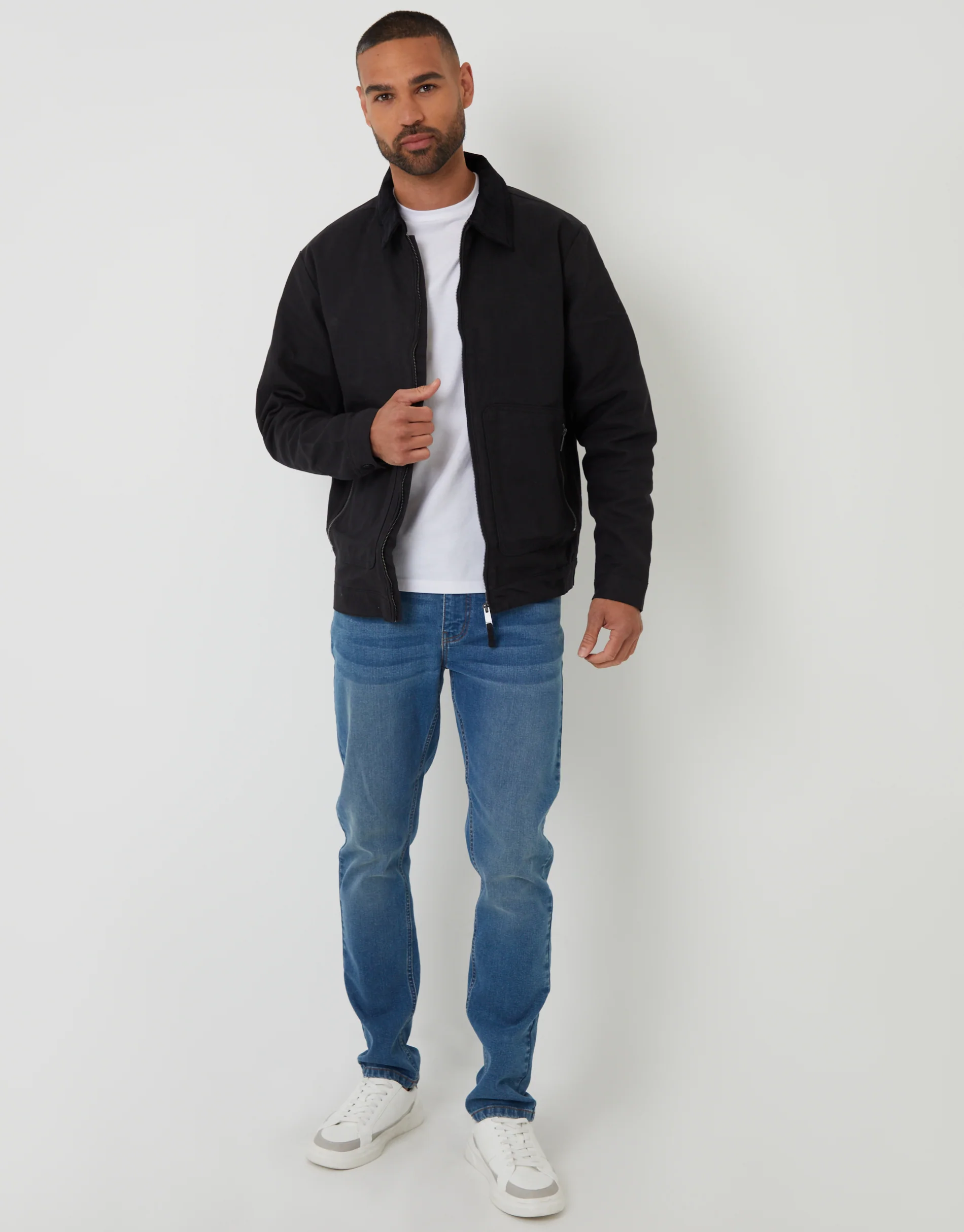 Cotton Corduroy Collar Lightweight Jacket in Black - Image 3
