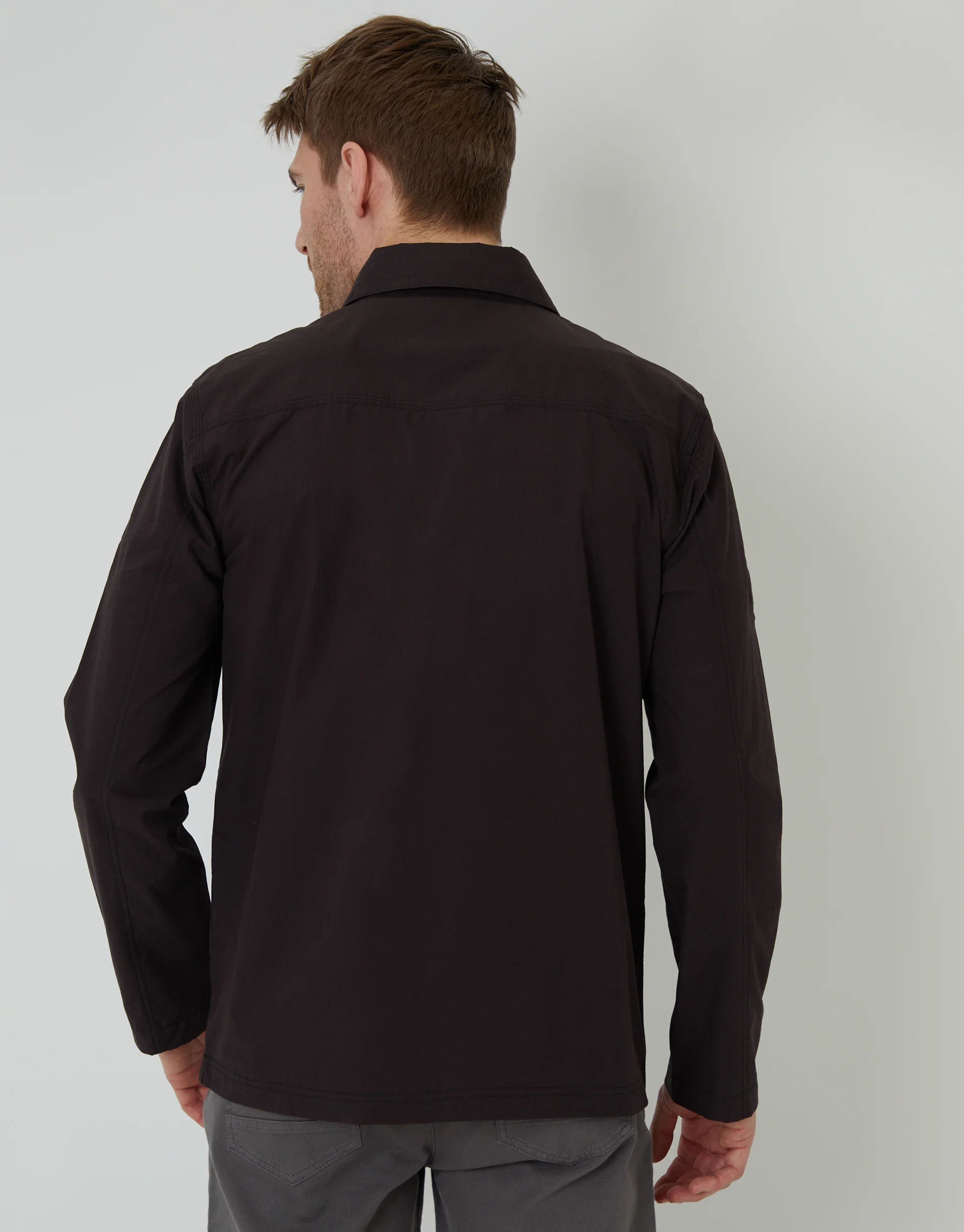 Cotton Poplin Lightweight Collared Jacket in Black - Image 2