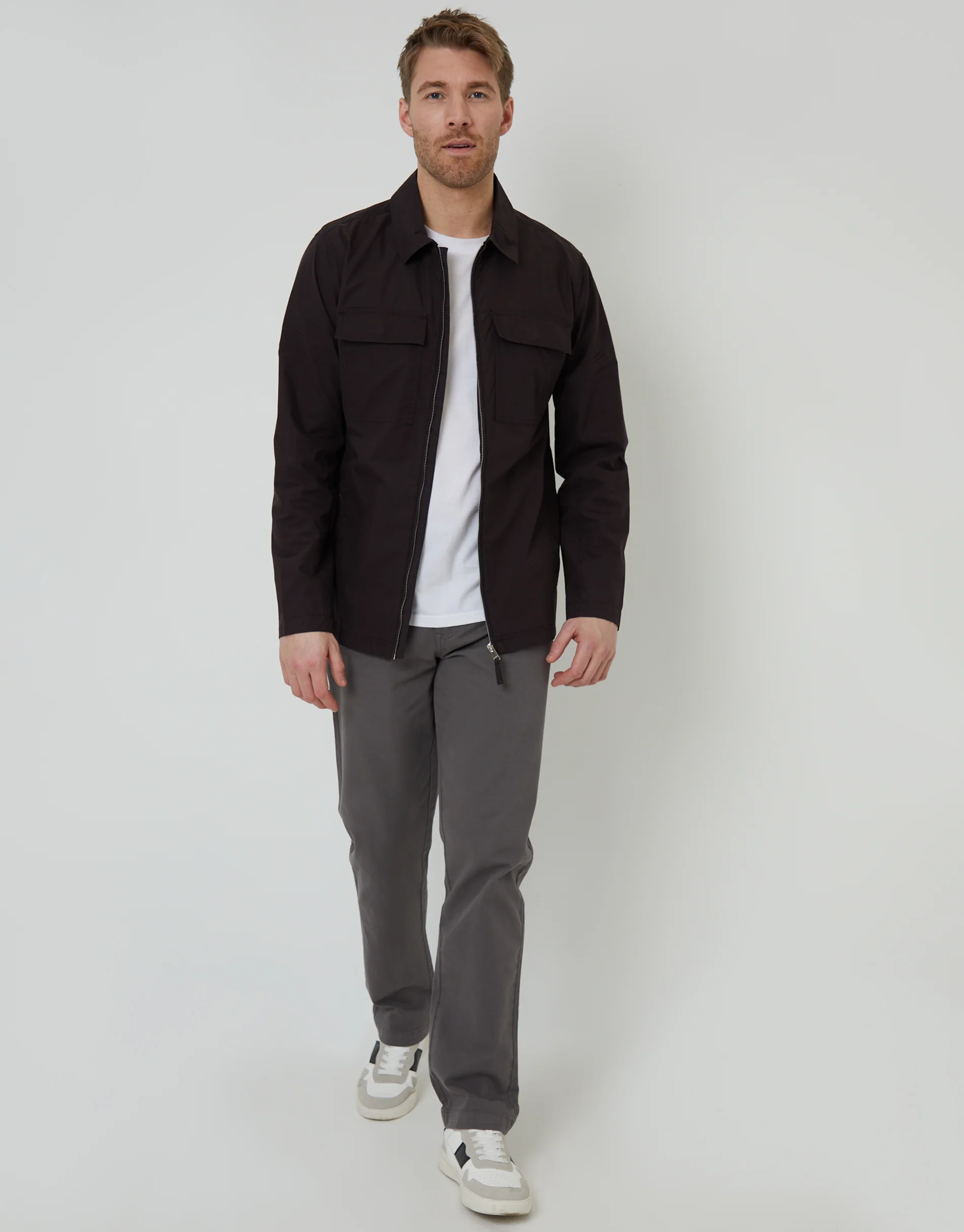 Cotton Poplin Lightweight Collared Jacket in Black - Image 3