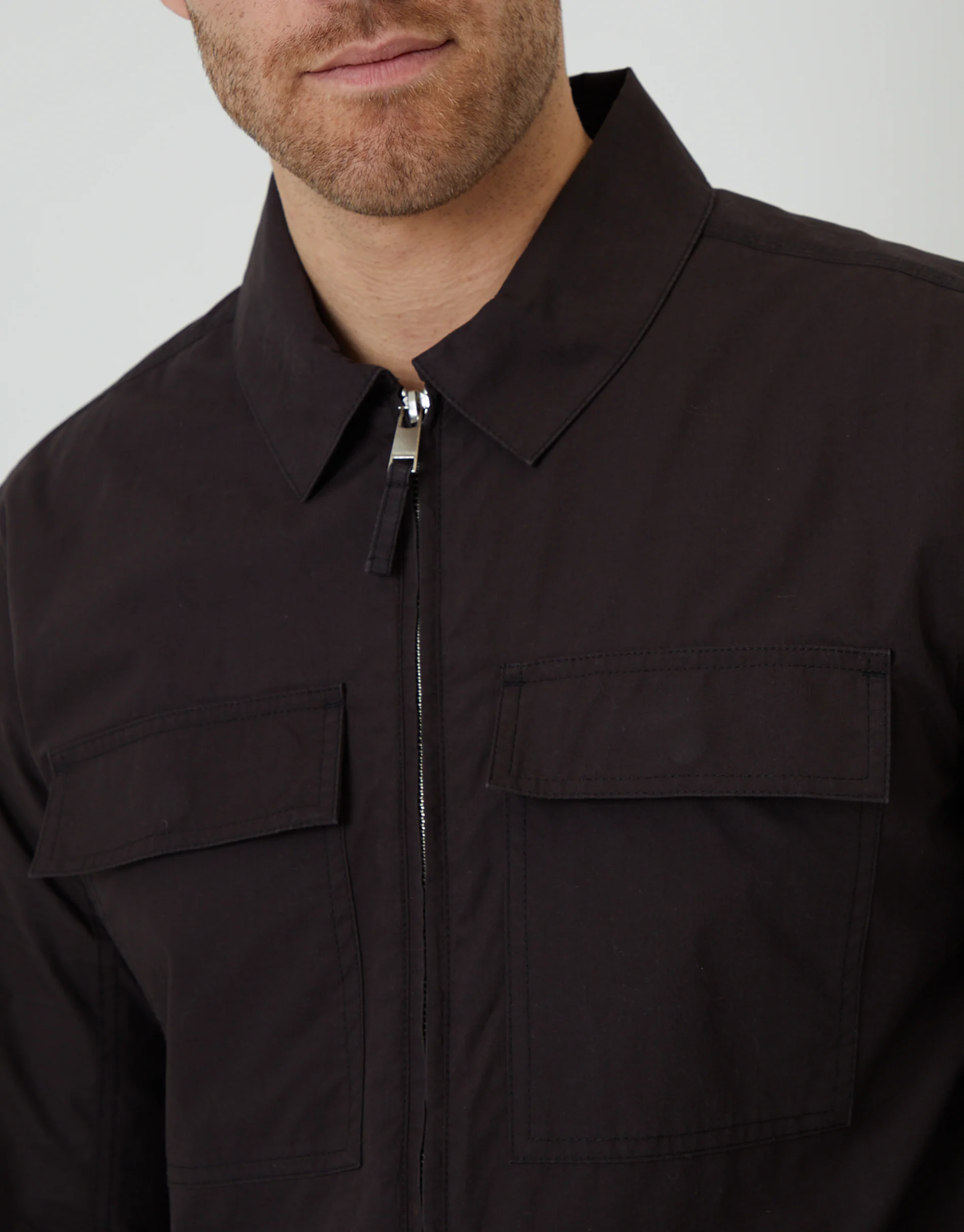 Cotton Poplin Lightweight Collared Jacket in Black - Image 4