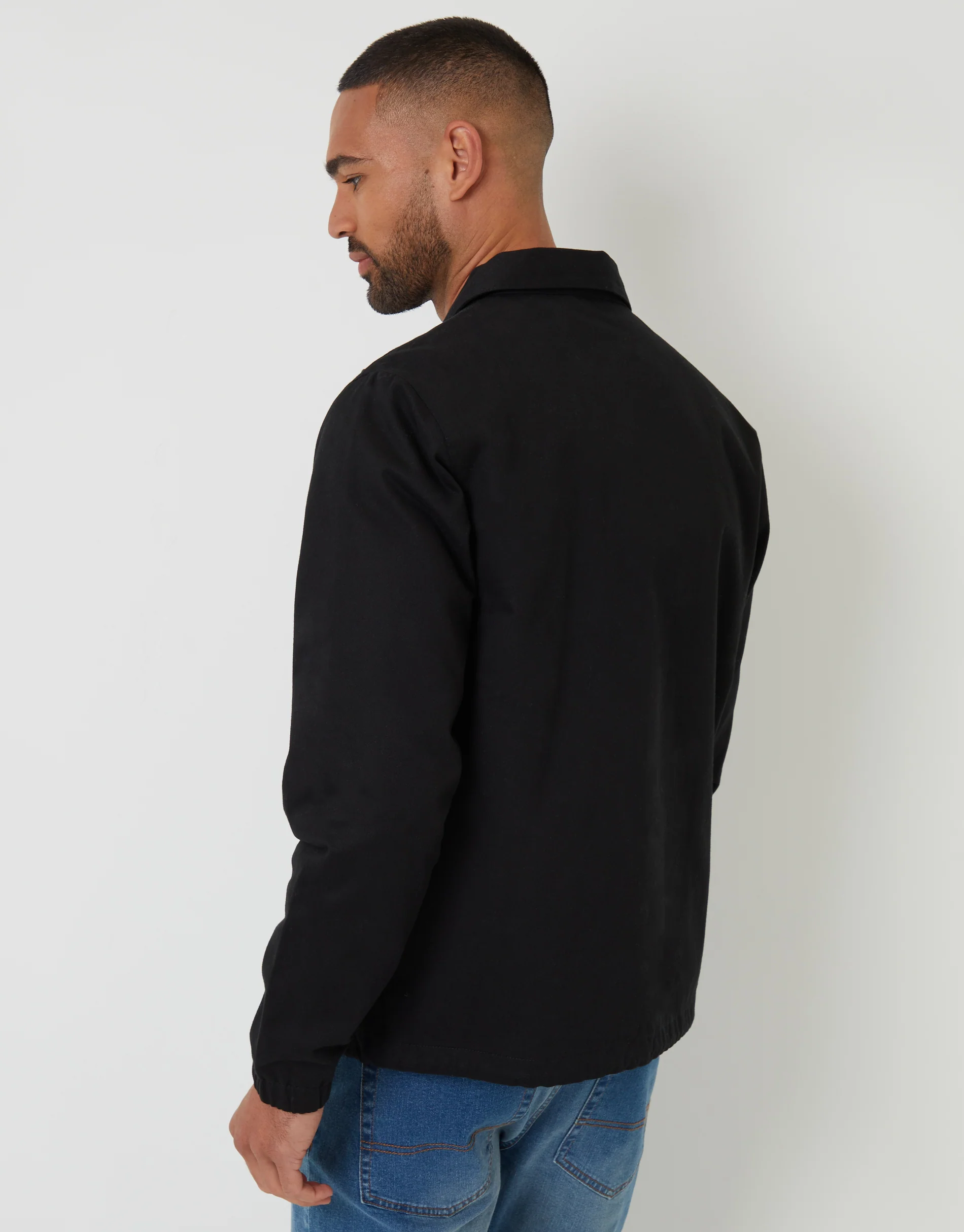 Cotton Twill Lightweight Collared Jacket in Black - Image 2