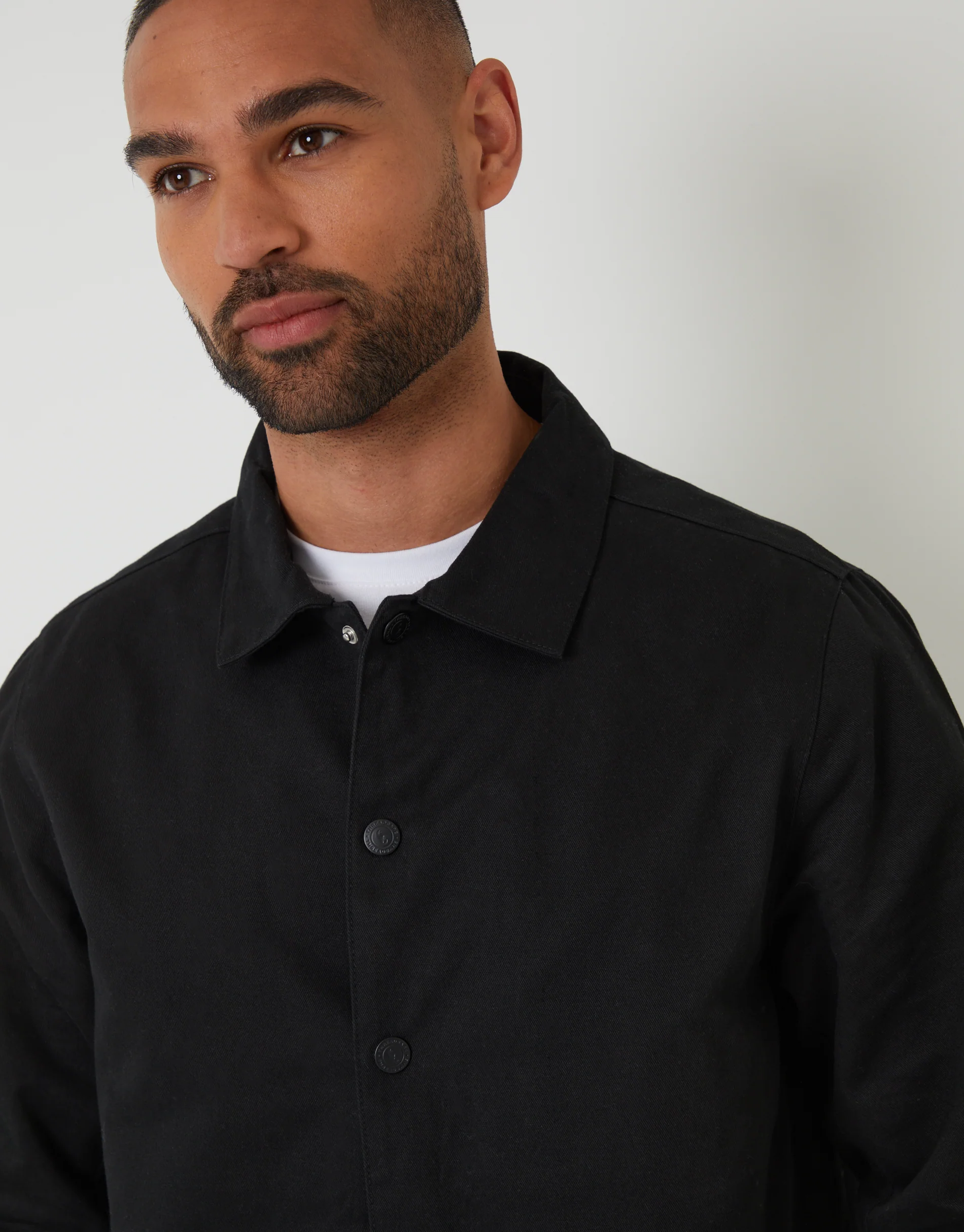 Cotton Twill Lightweight Collared Jacket in Black - Image 4