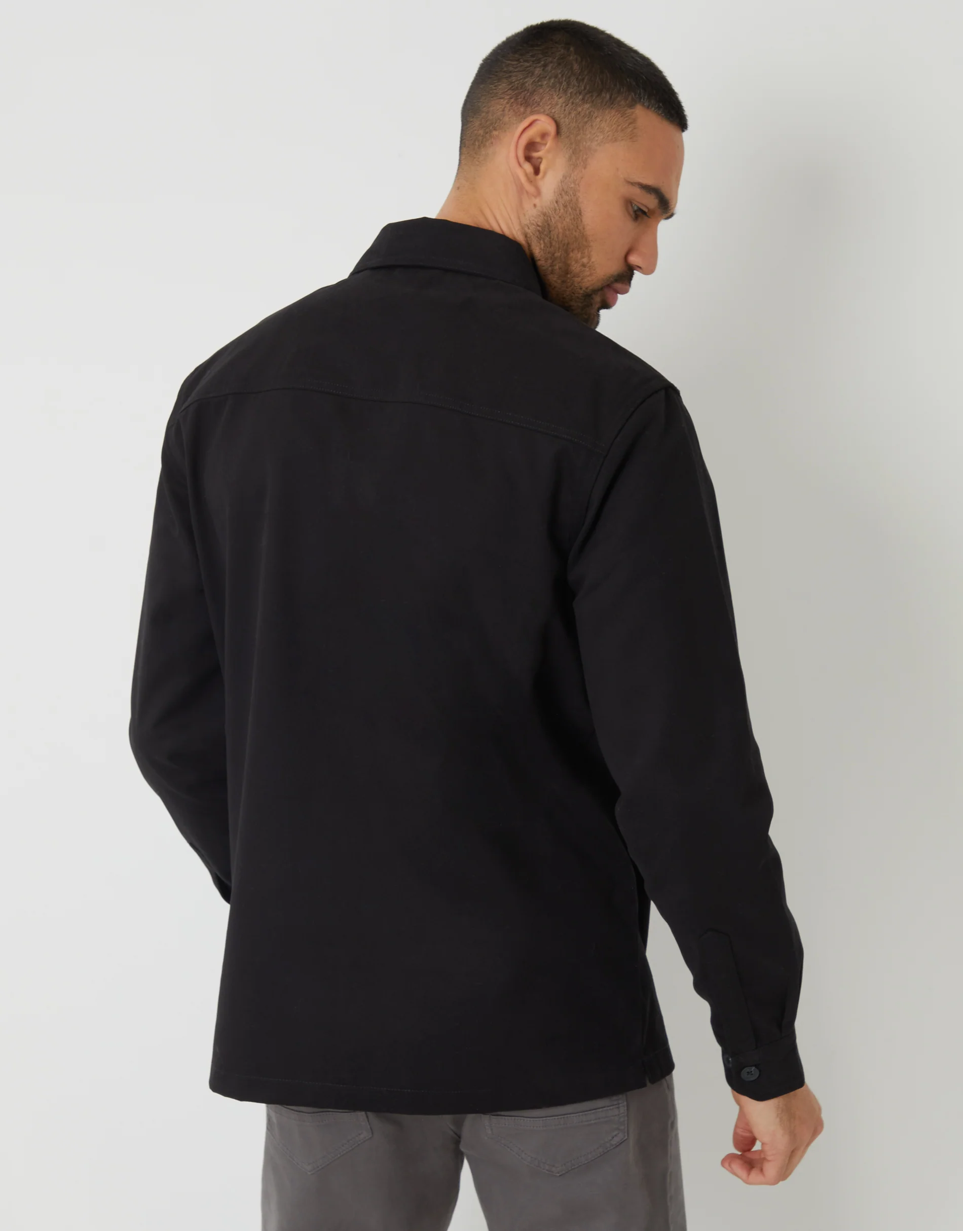 Relaxed Fit Cotton Twill Shacket in Black - Image 2