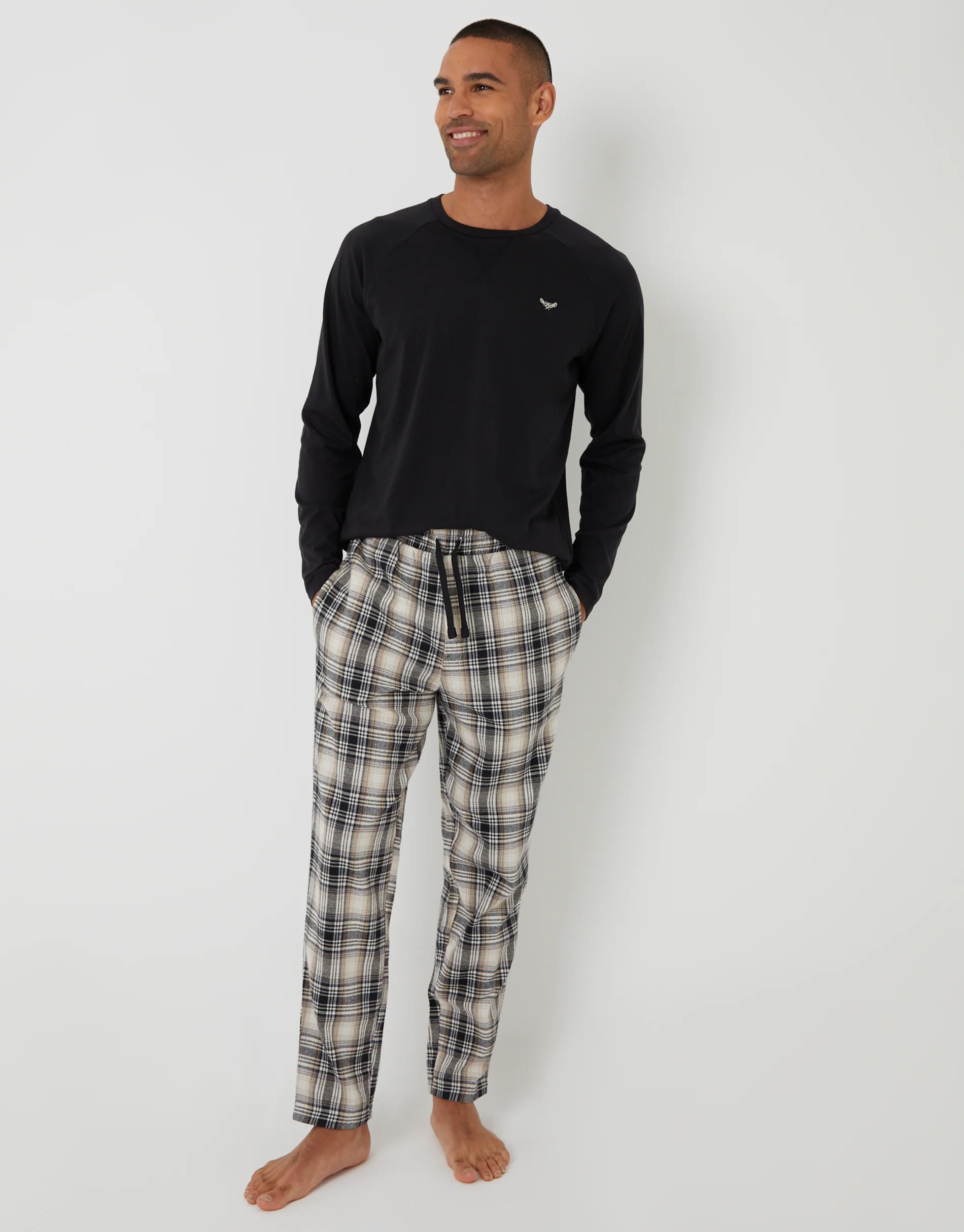 Long Lounge Set in Black & Ecru Check