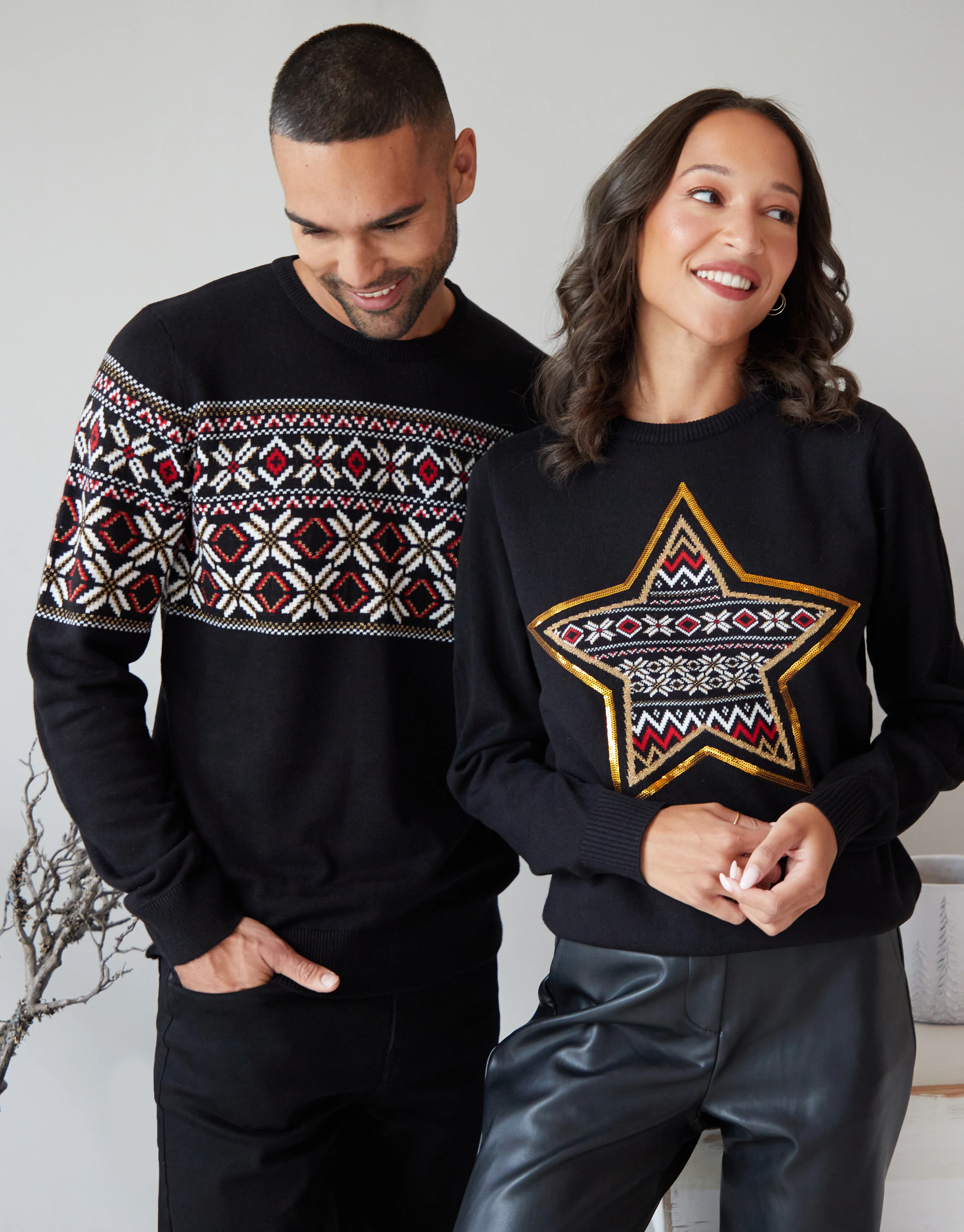 Fairisle Metallic Thread Crew Neck Christmas Jumper in Black - Image 5