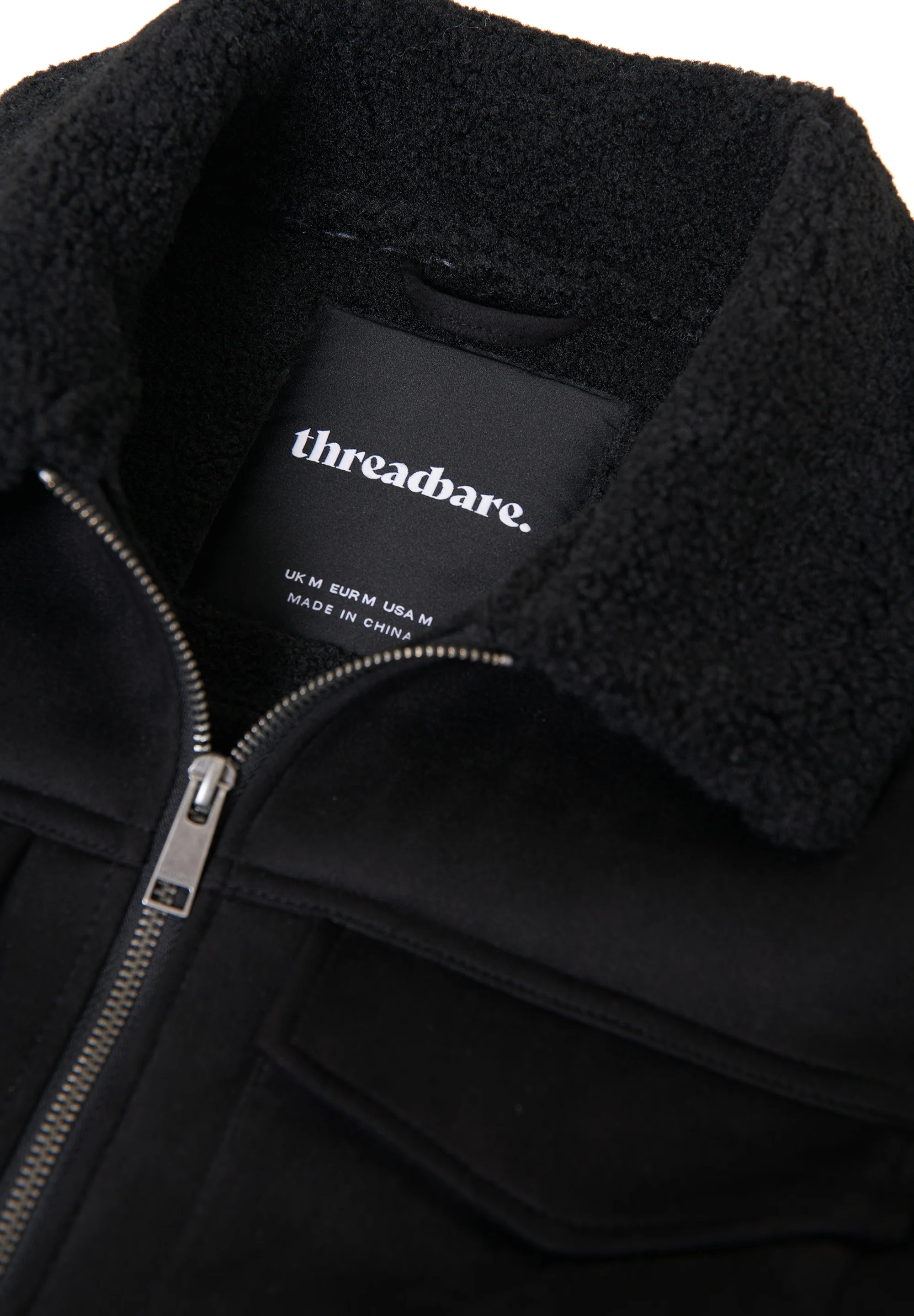 Faux Suede Borg Lined Aviator Jacket in Black - Image 5