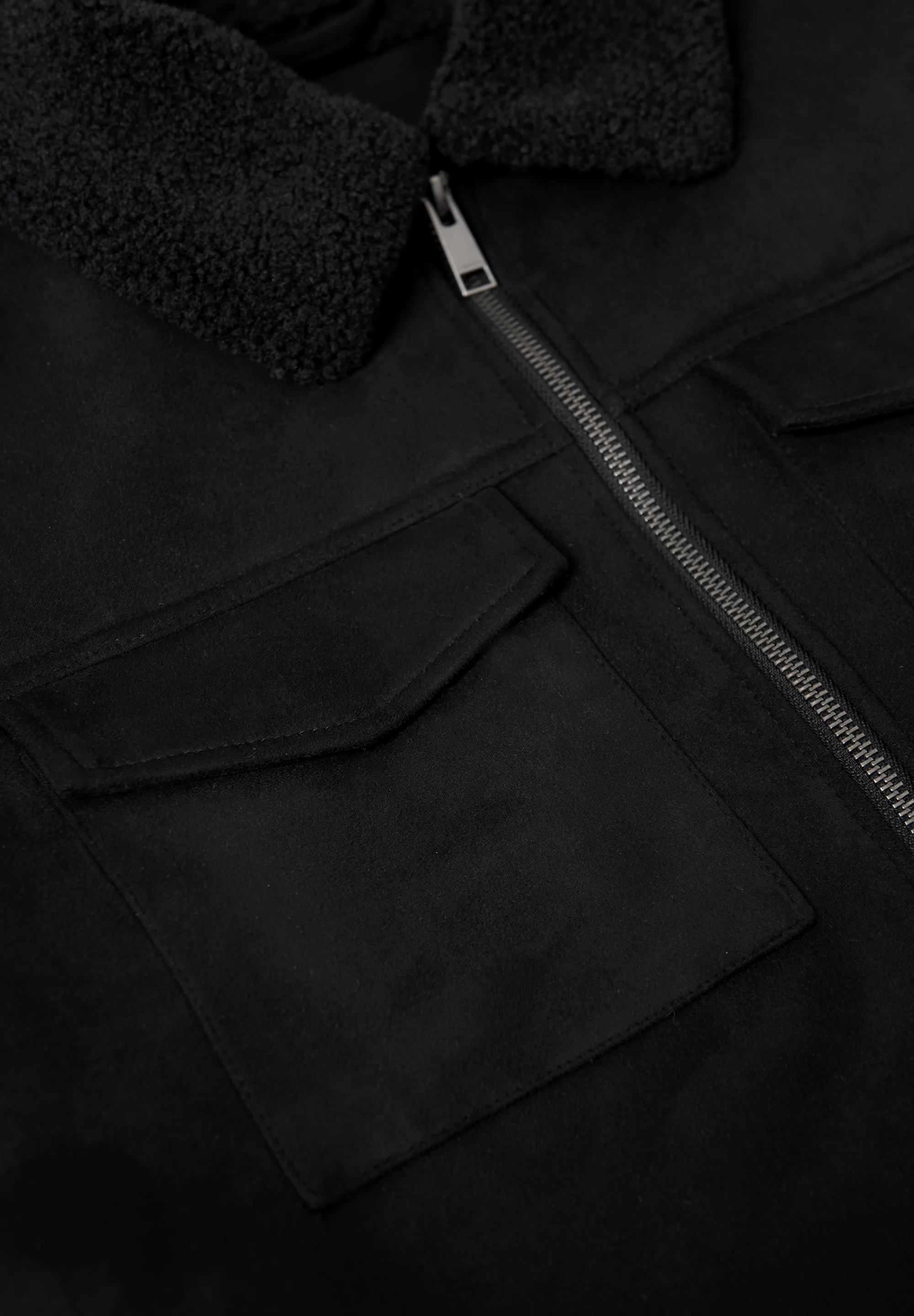 Faux Suede Borg Lined Aviator Jacket in Black - Image 6