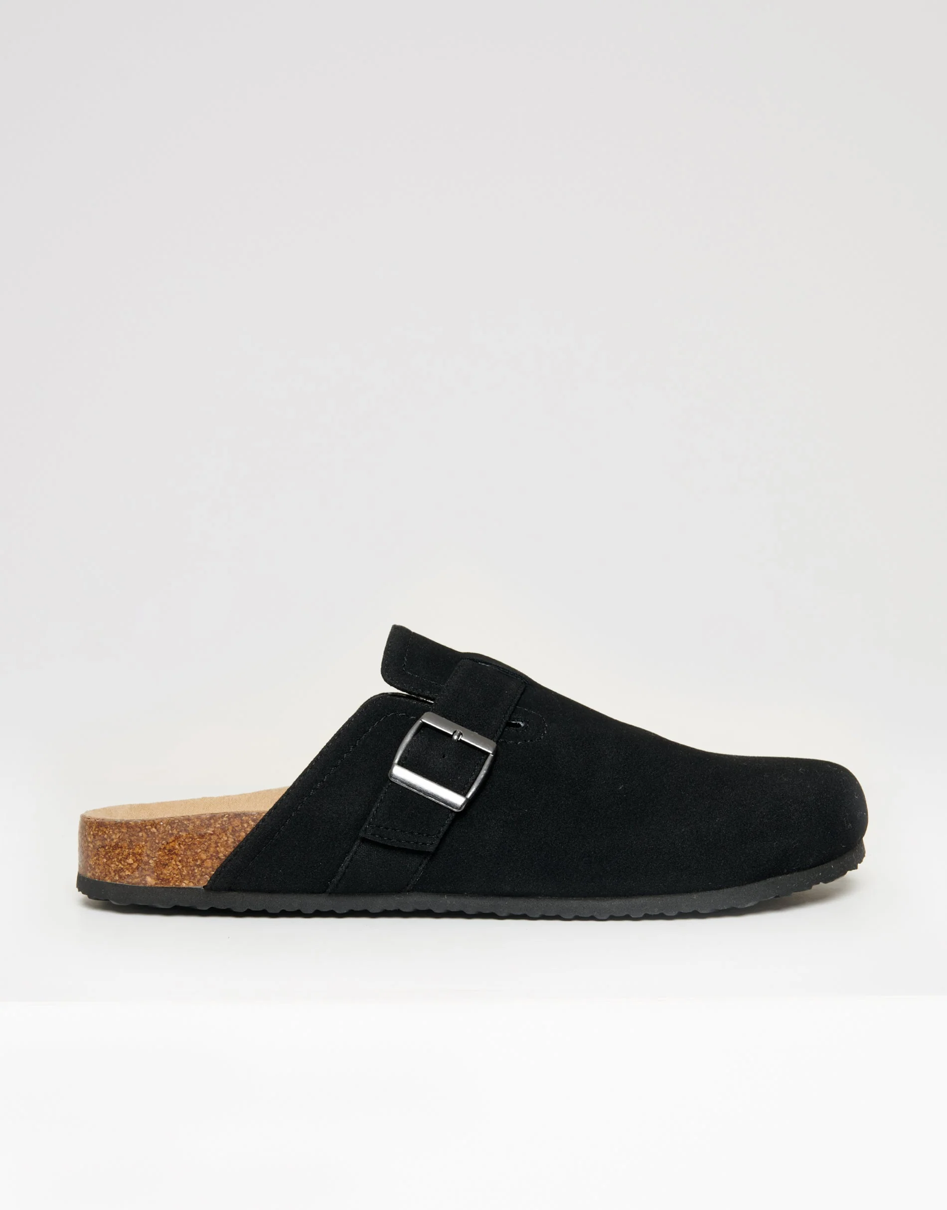 Faux Suede Mule Sandals in Black