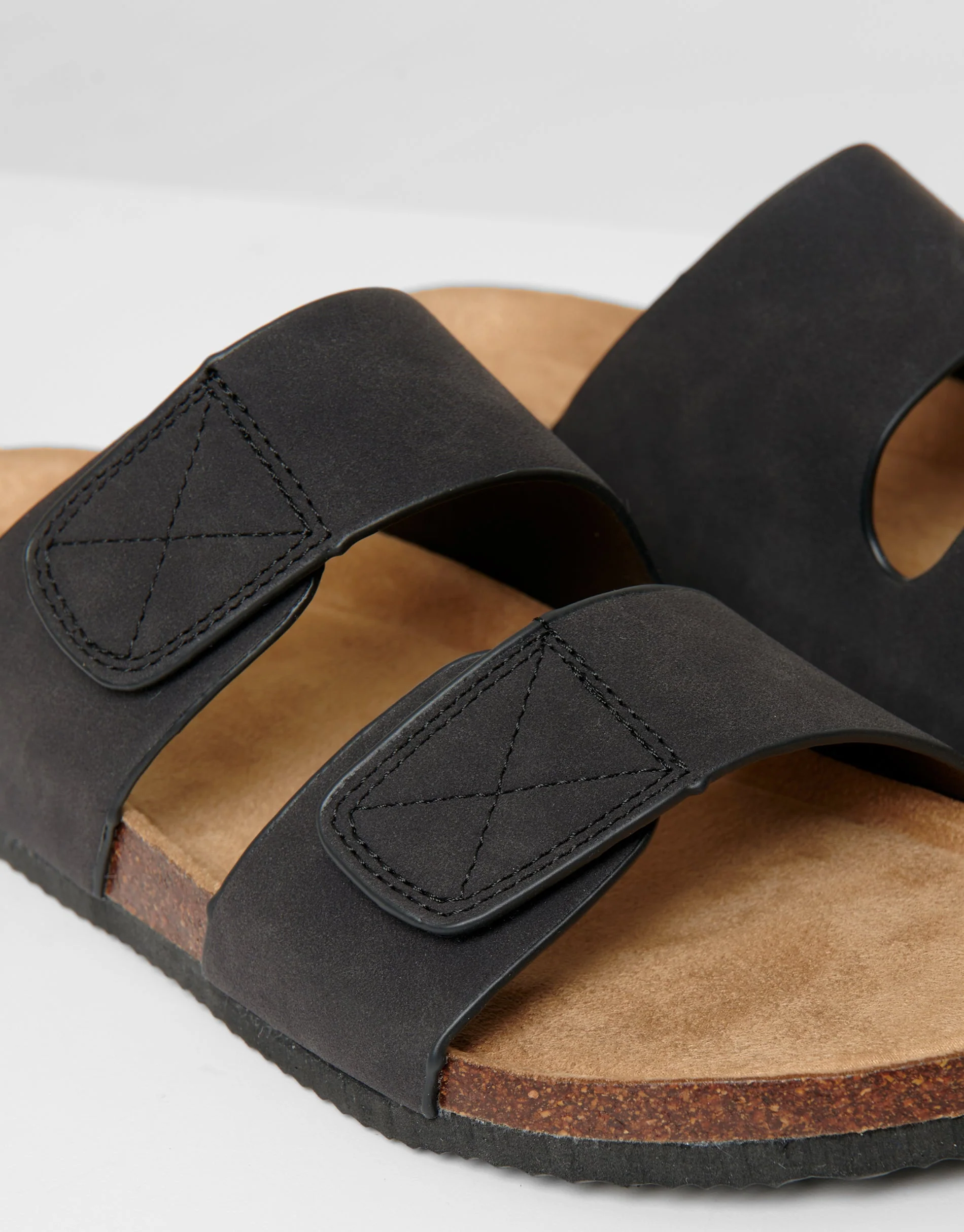 Faux Suede Two Strap Sandals in Black - Image 3