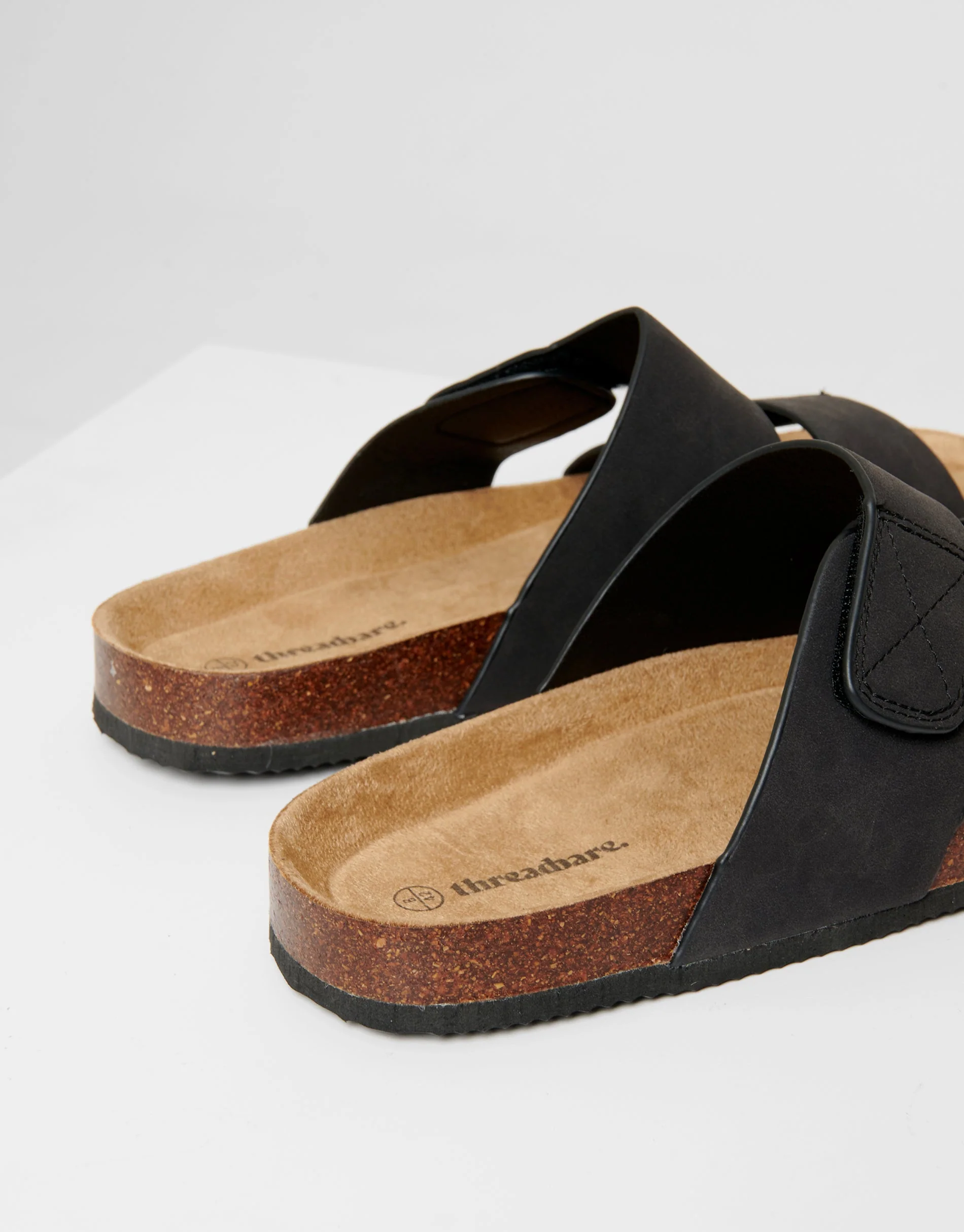 Faux Suede Two Strap Sandals in Black - Image 4