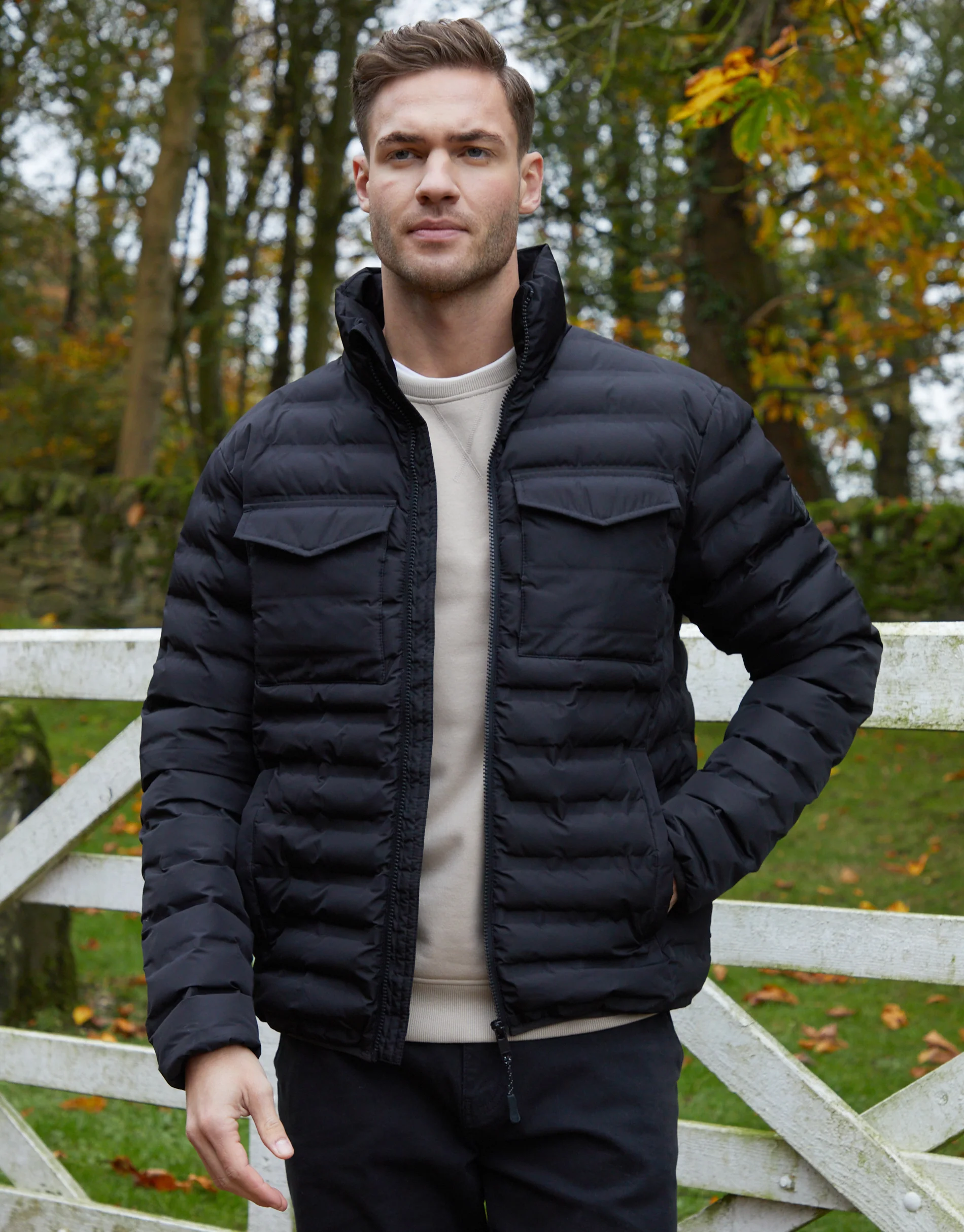 Funnel Neck Puffer Jacket in Black
