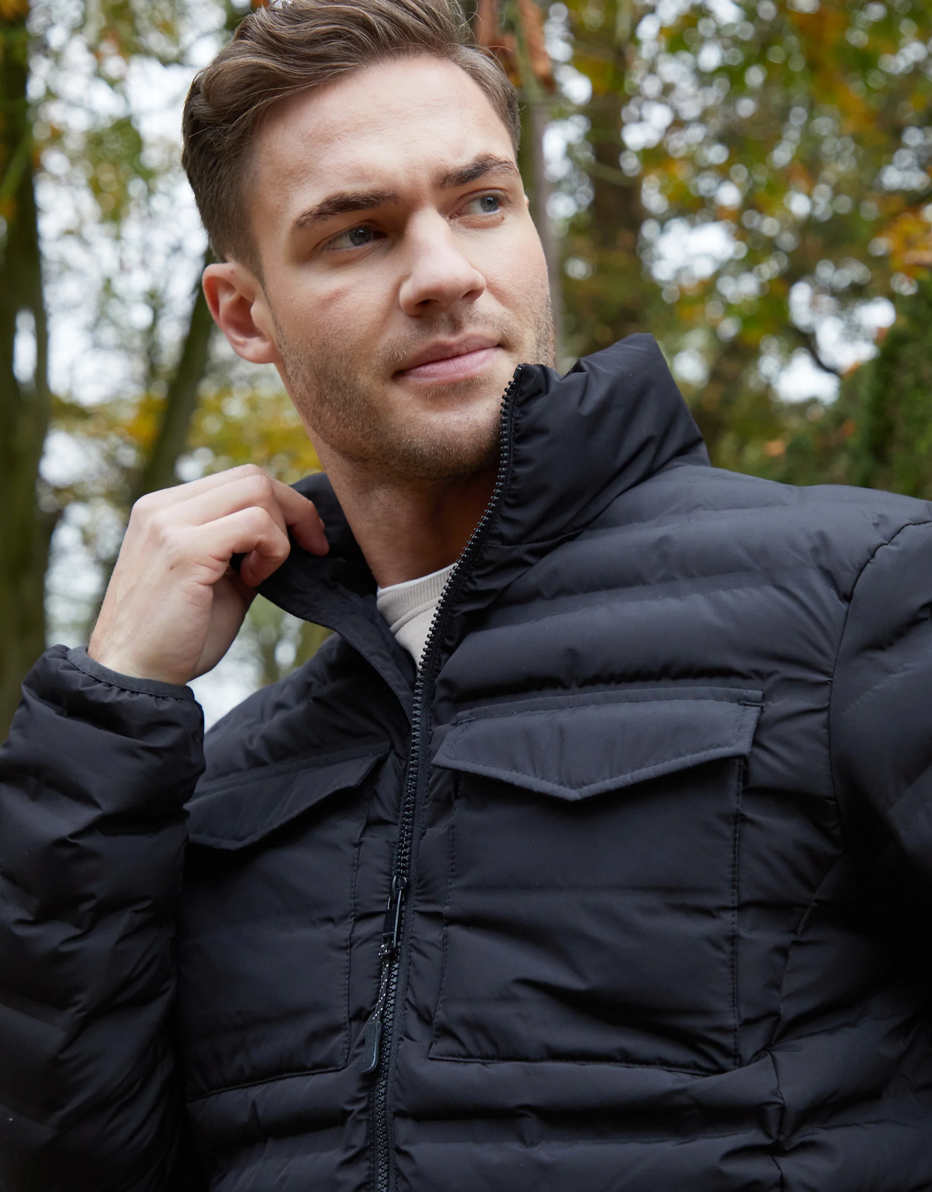 Funnel Neck Puffer Jacket in Black - Image 4