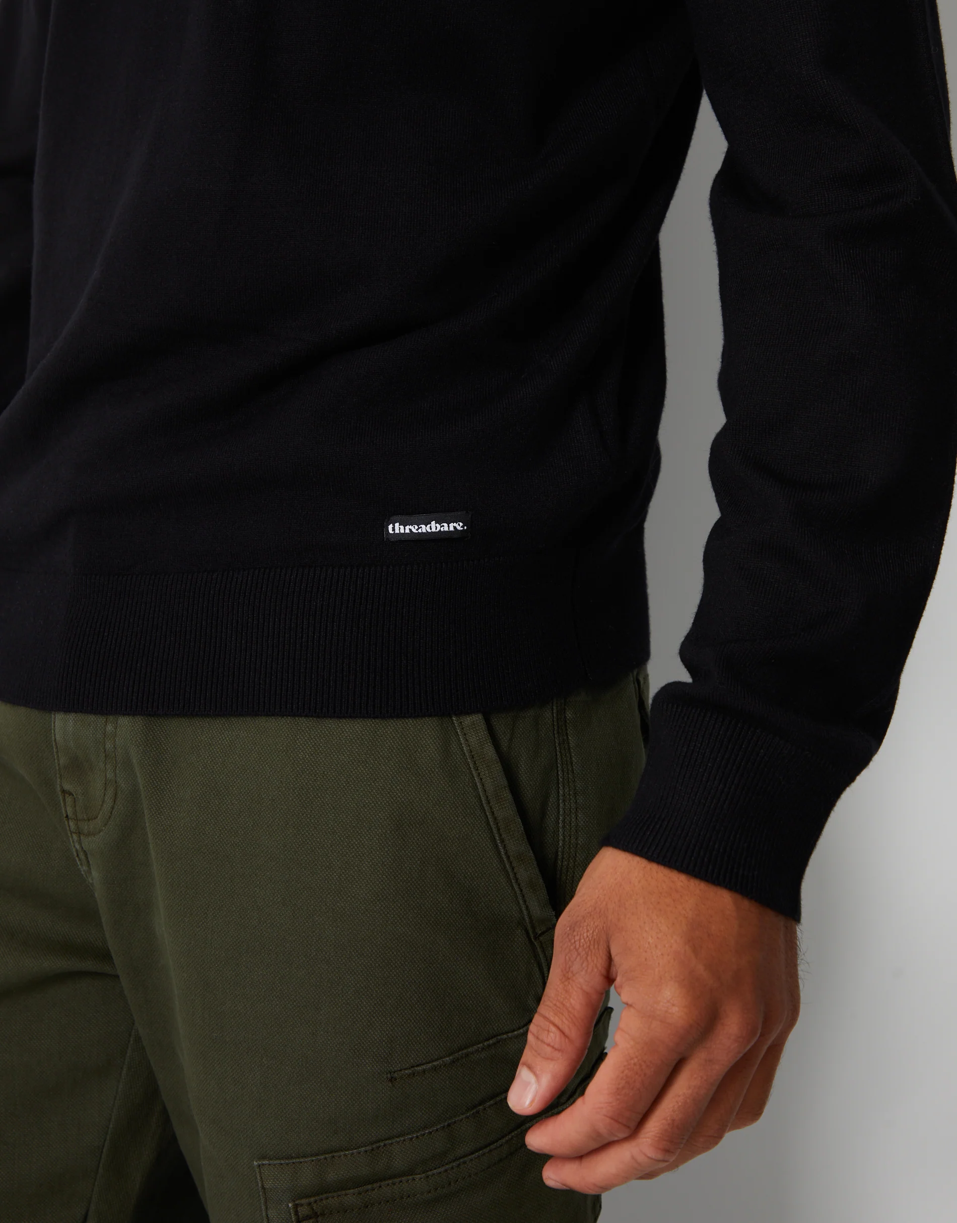 Funnel Neck Quarter Zip Knitted Jumper in Black - Image 4