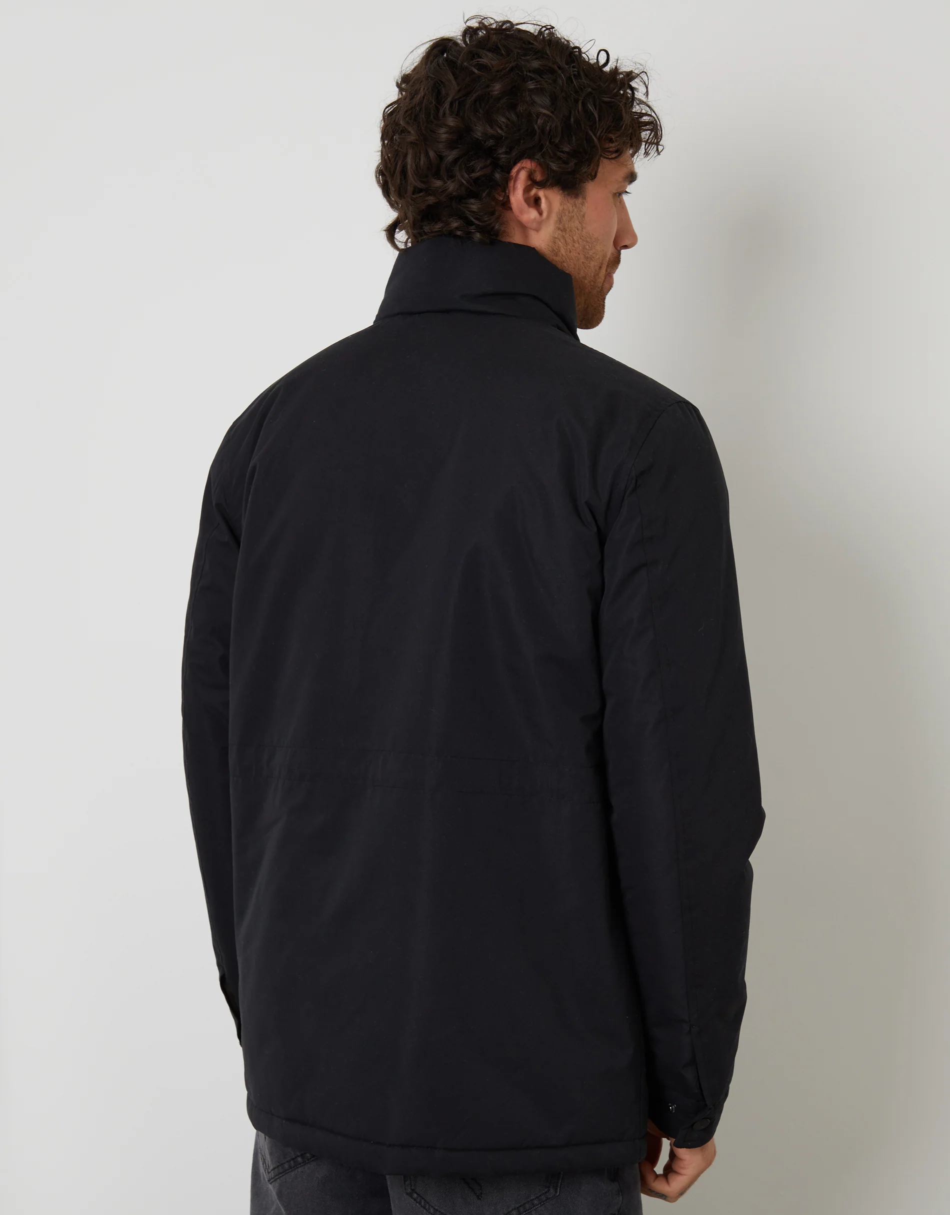 Funnel Neck Utility Coat in Black - Image 2