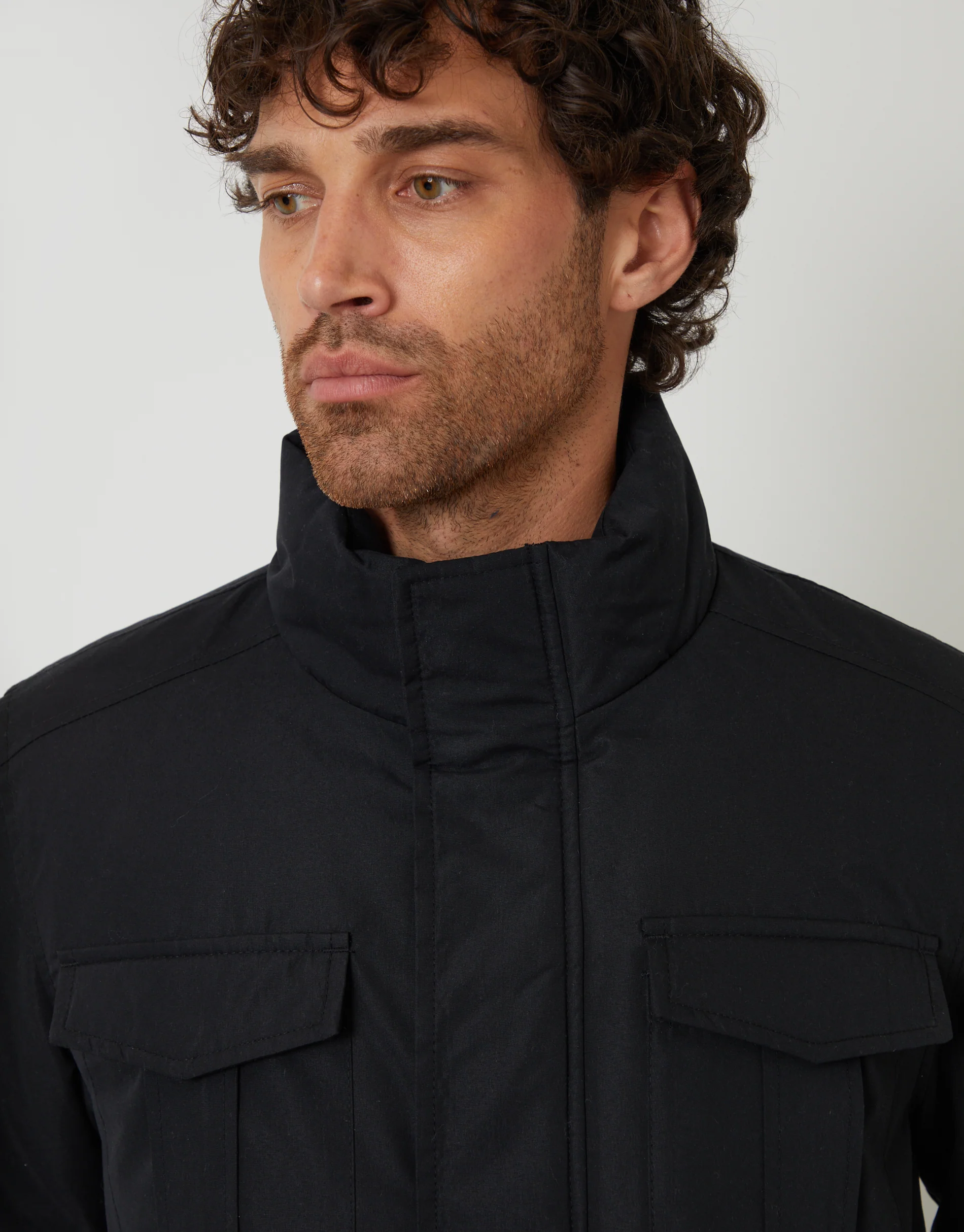 Funnel Neck Utility Coat in Black - Image 4