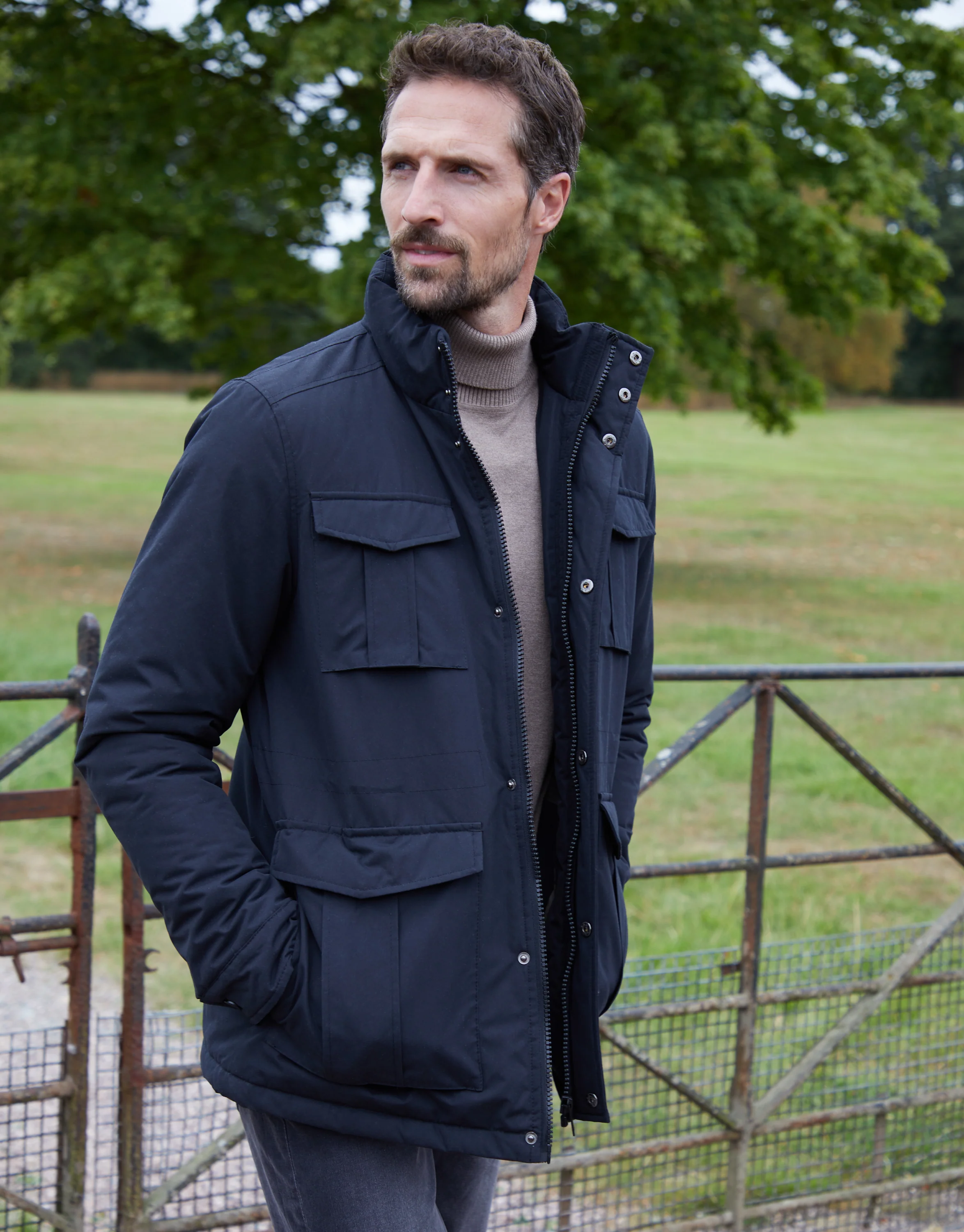 Funnel Neck Utility Coat in Black - Image 5