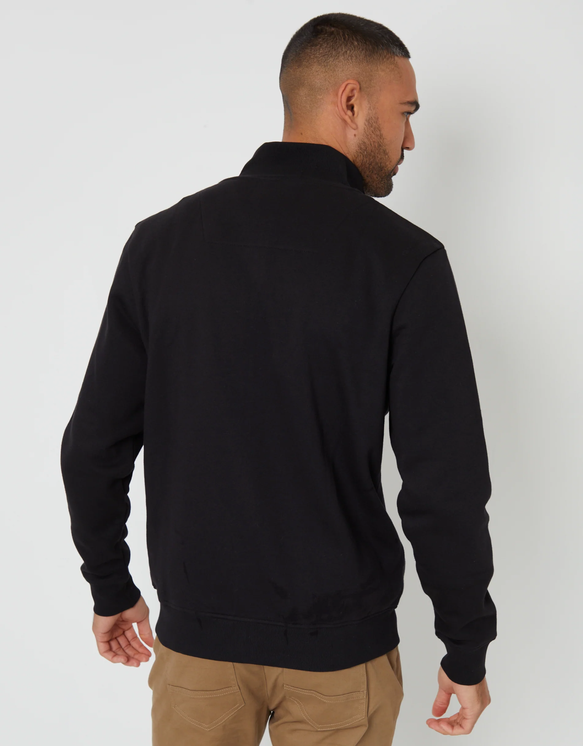 Funnel Neck Zip Through Sweatshirt in Black - Image 2