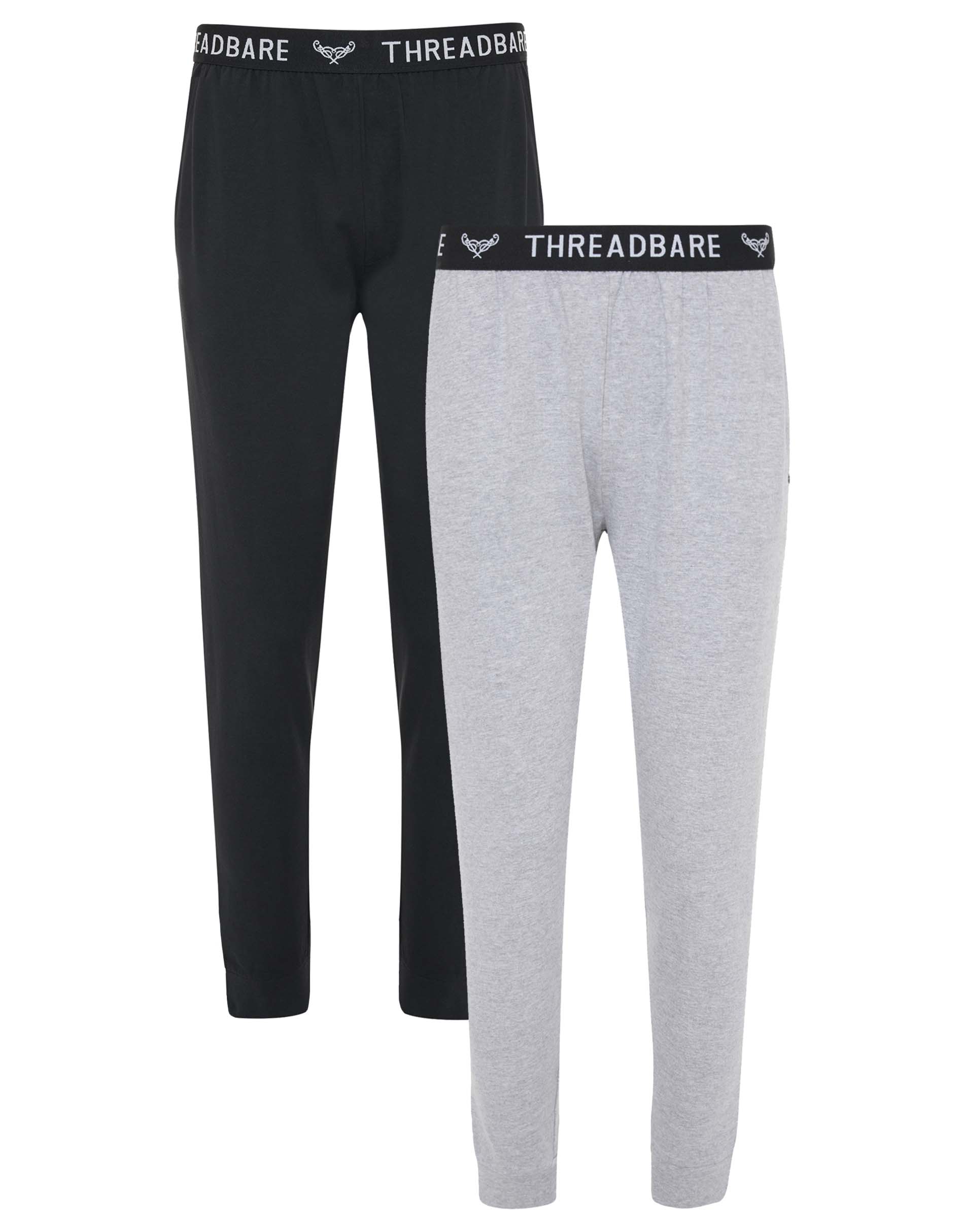 2 Pack Marl Long Pyjama Bottoms in Black & Grey