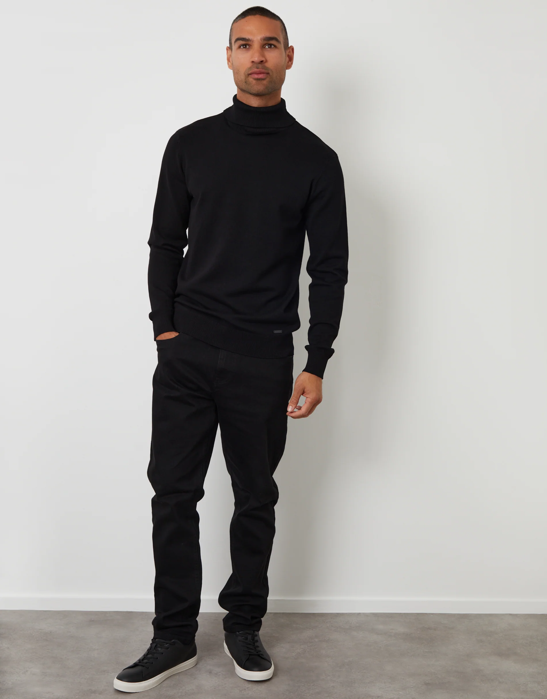 Knitted Roll Neck Jumper in Black - Image 3