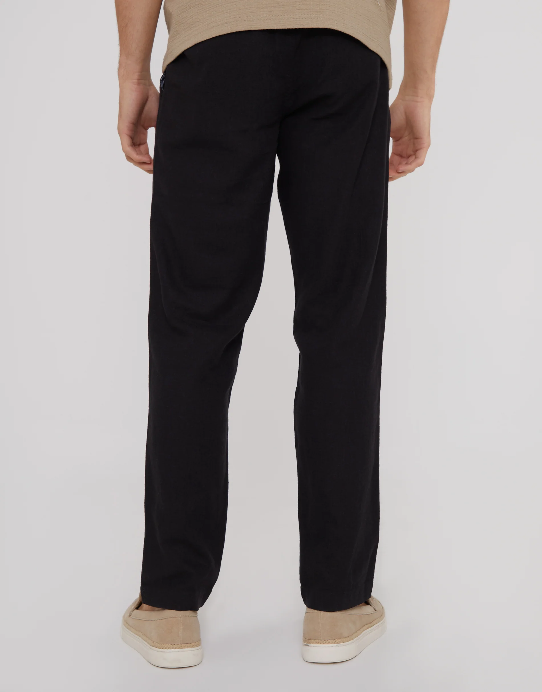 Linen Blend Drawcord Trousers in Black - Image 3