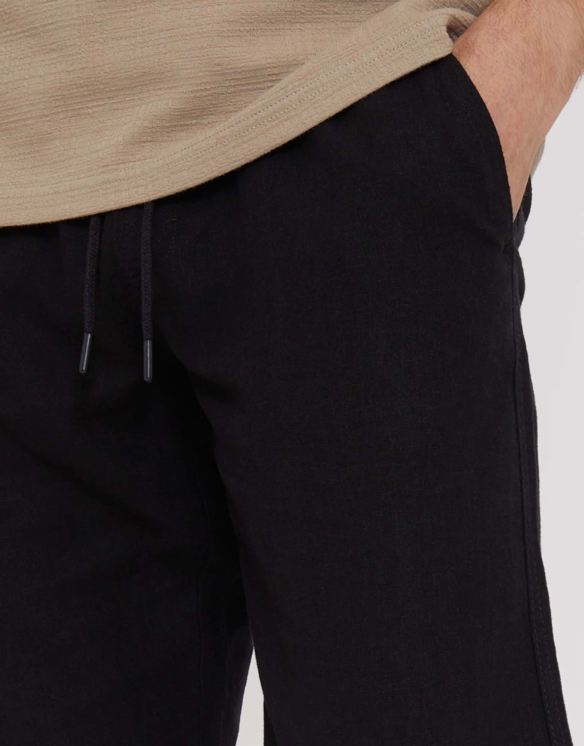 Linen Blend Drawcord Trousers in Black - Image 4