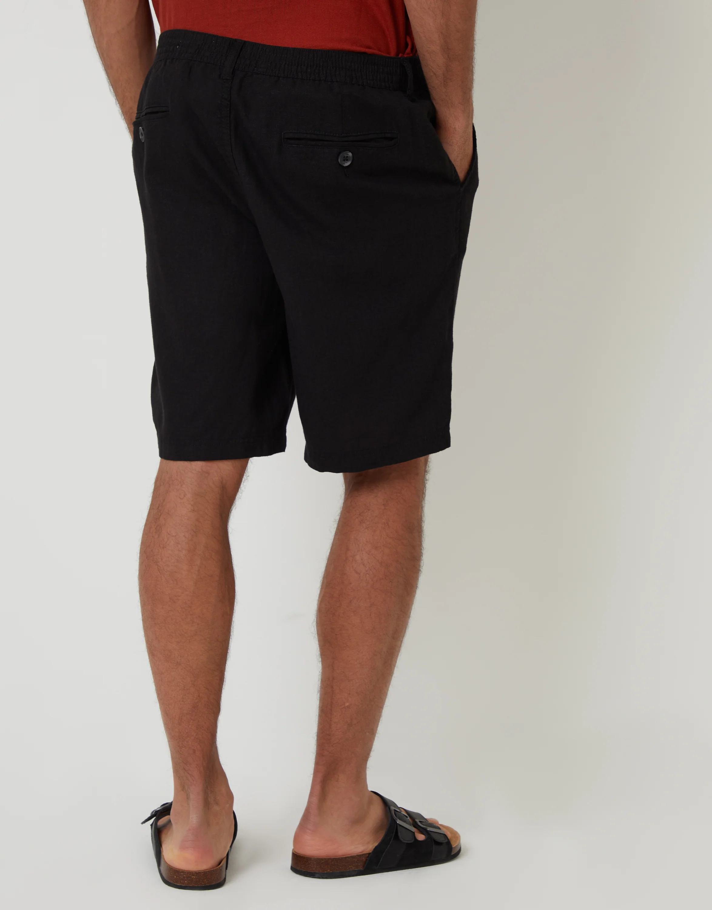 Linen Blend Shorts in Black - Image 3